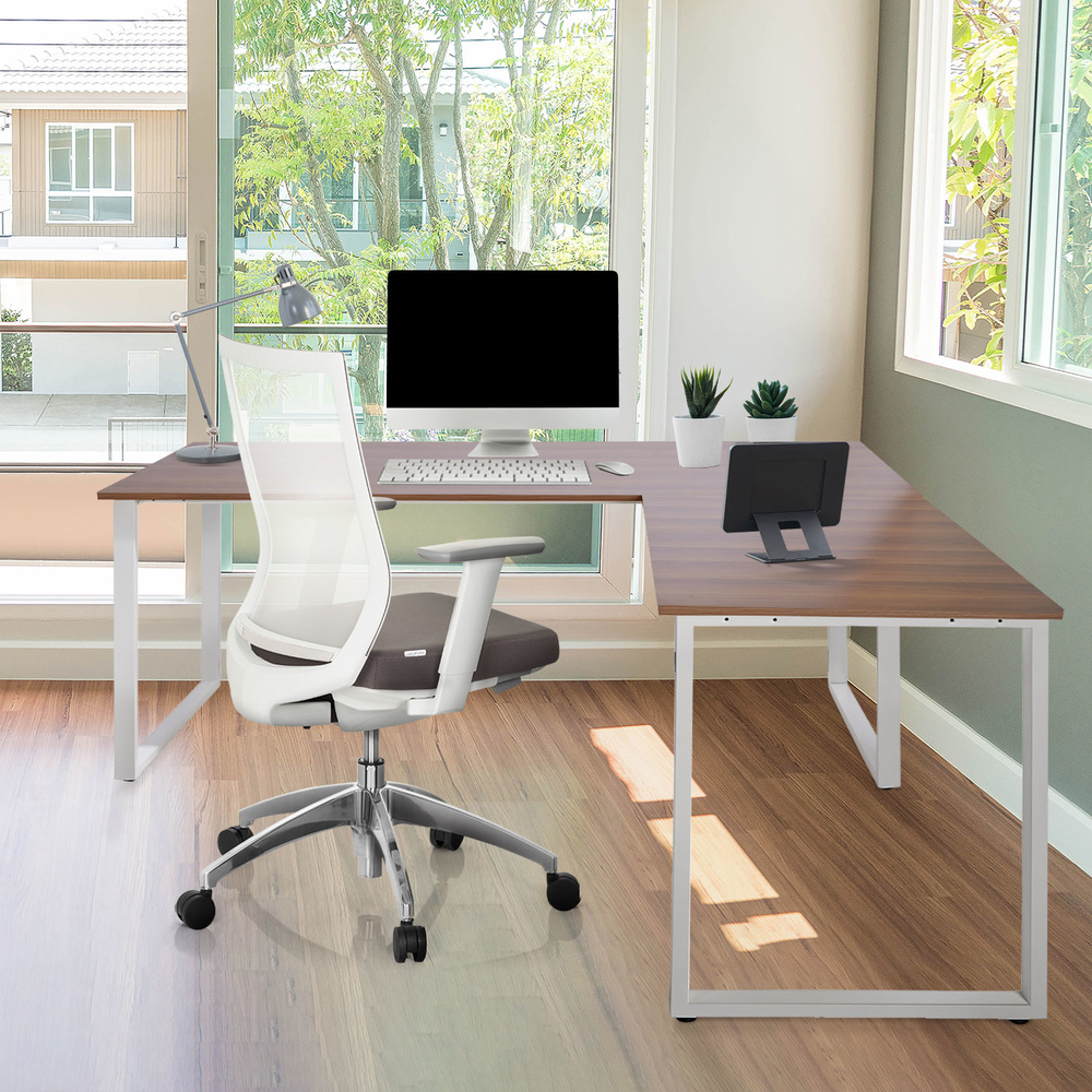 WORKSPACE XL I Eckschreibtisch Holz Grau