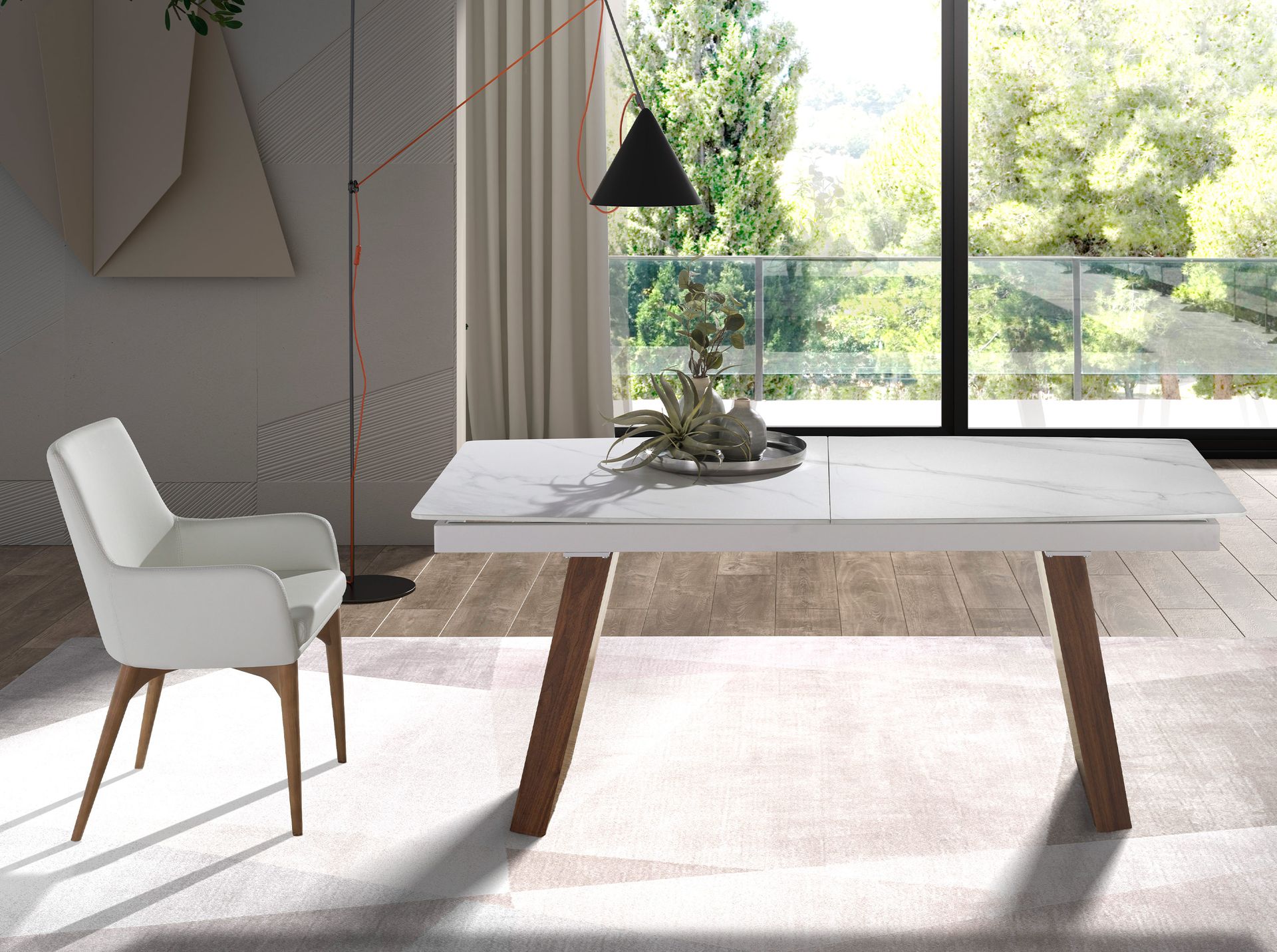 Sedia con braccioli ecopelle legno bianco