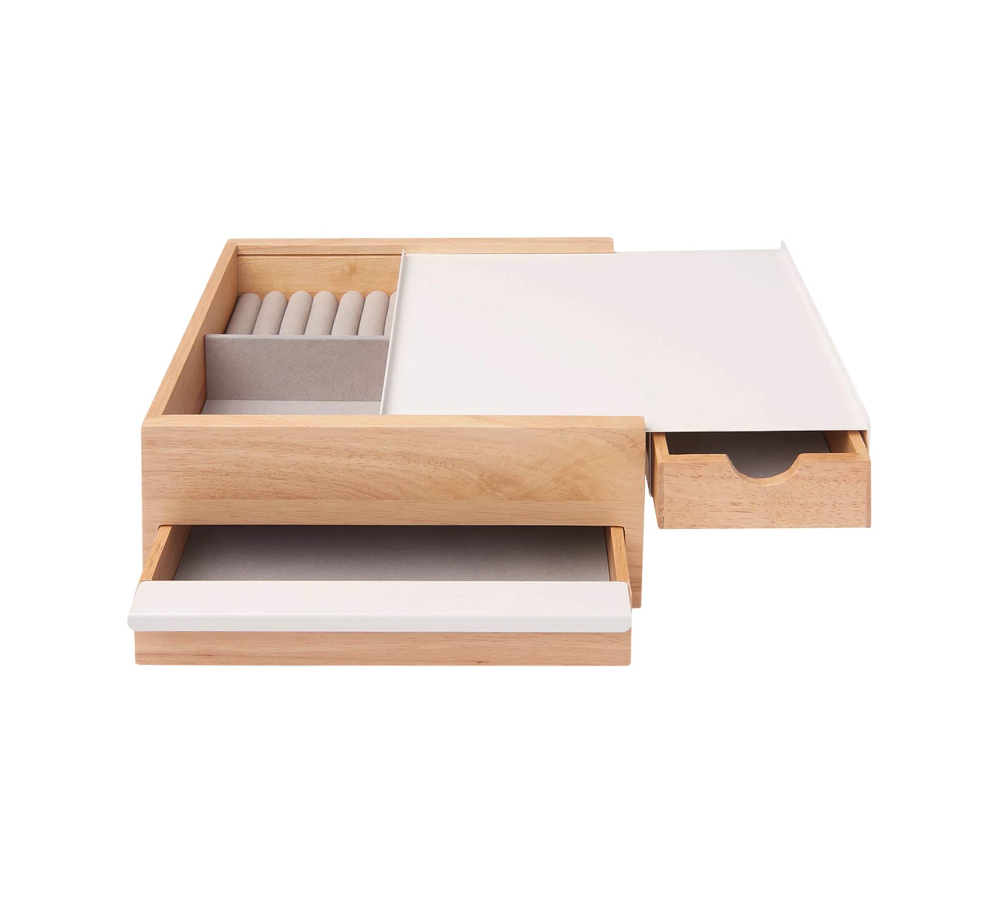 Schmuckkasten Gummibaumholz Stahl Beige Weiß