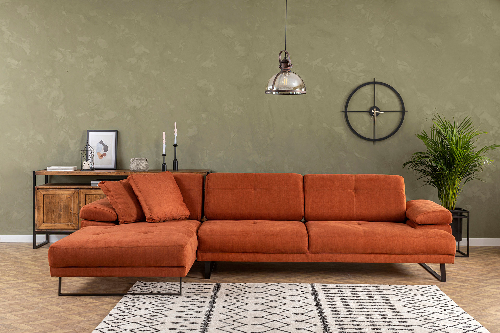 Sofa Récamiere Links Groß Polyester Holz Orange