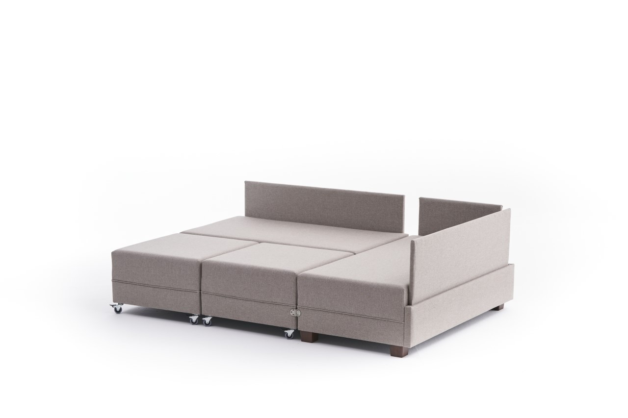 Fly Ecksofa Rechts mit 2 Hockern Creme