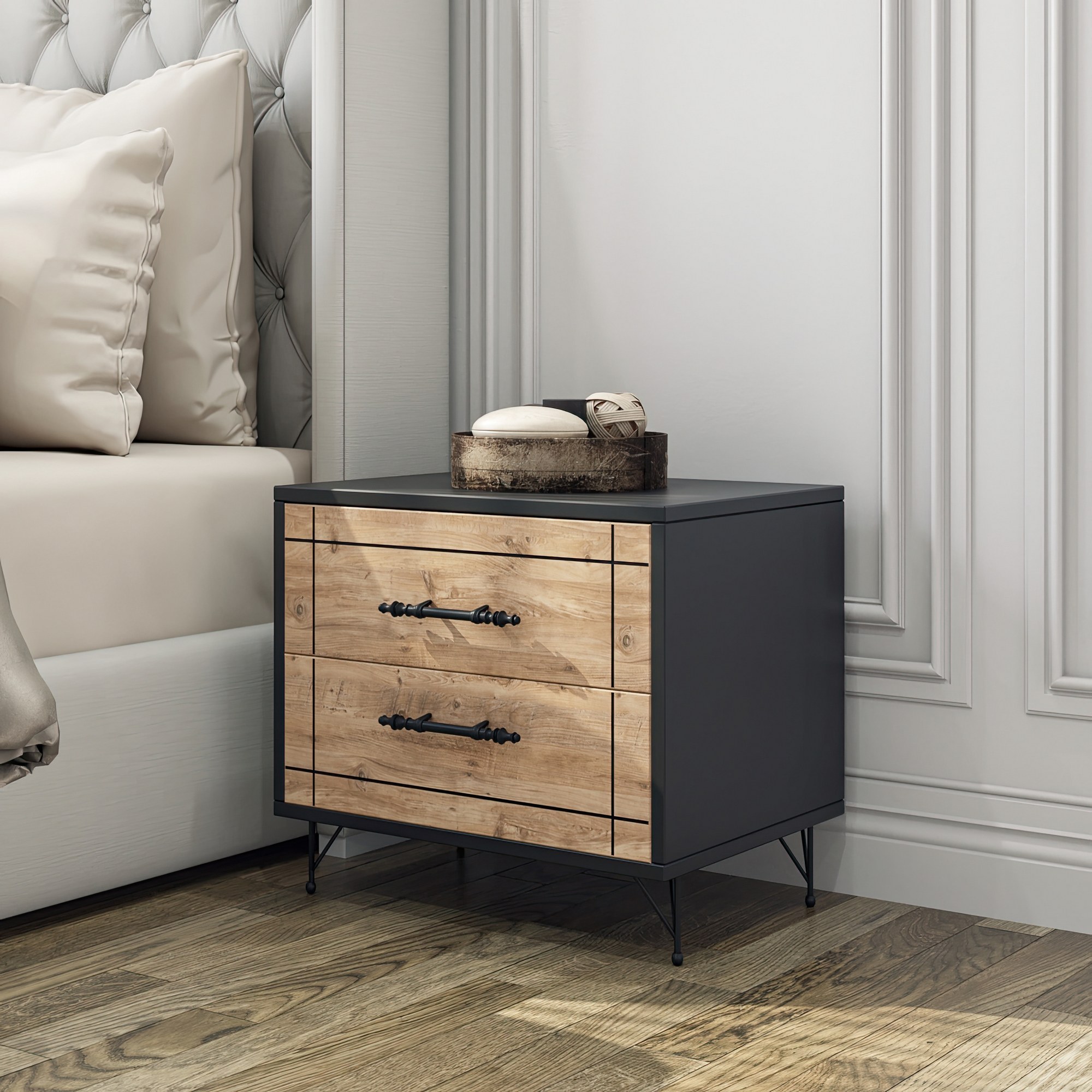 Nightstand Wood veneer Black