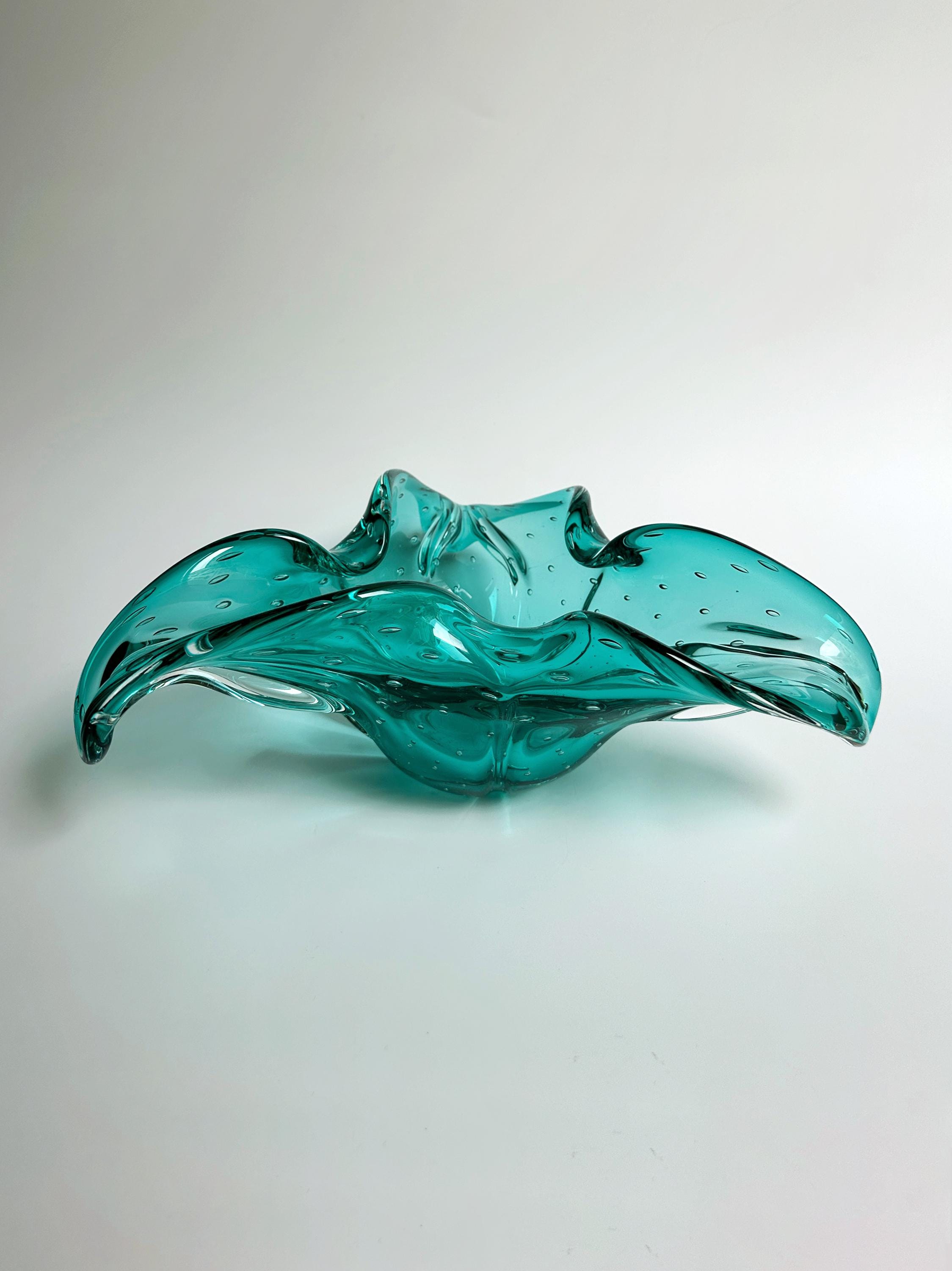 Vintage fruit bowl Murano glass turquoise 1970s
