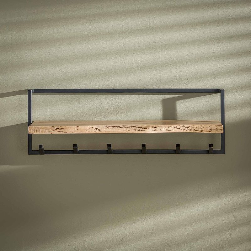 Garderobenleiste mit 6 Haken Holz Metall Schwarz
