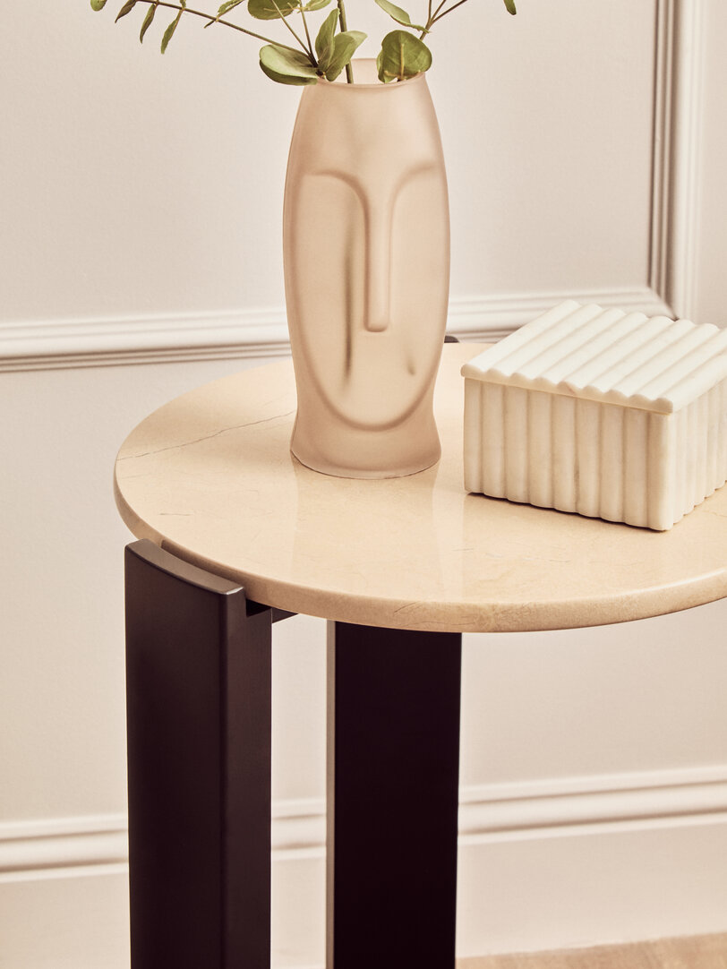 Palermo Runder Beistelltisch Marmor Creme Schwarz