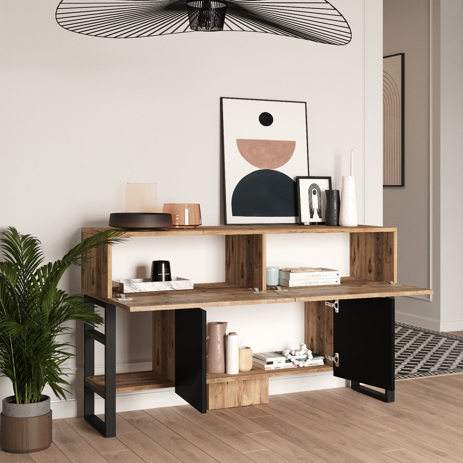 Console table with shelf brown