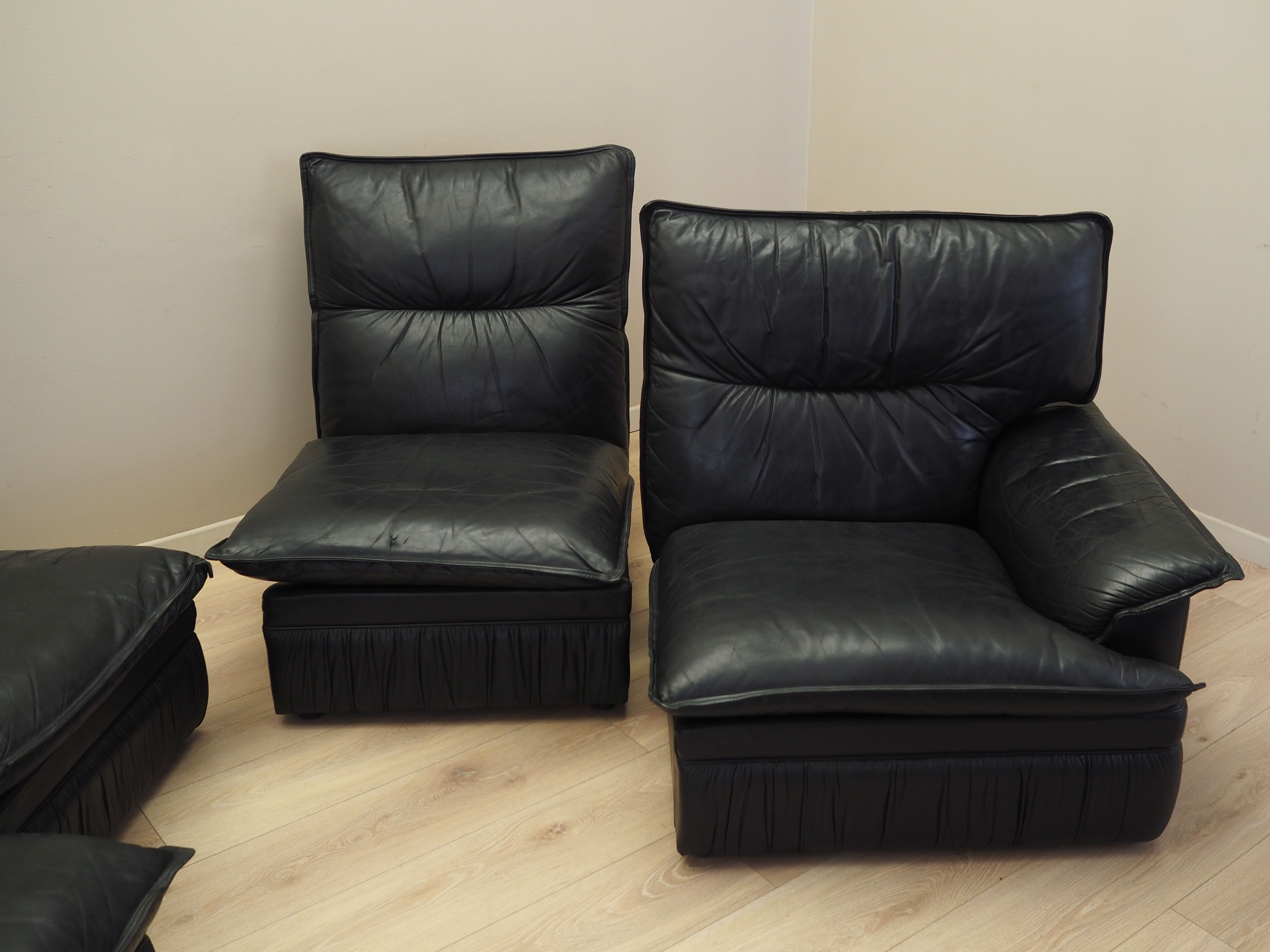 Modular sofa leather black 1960s
