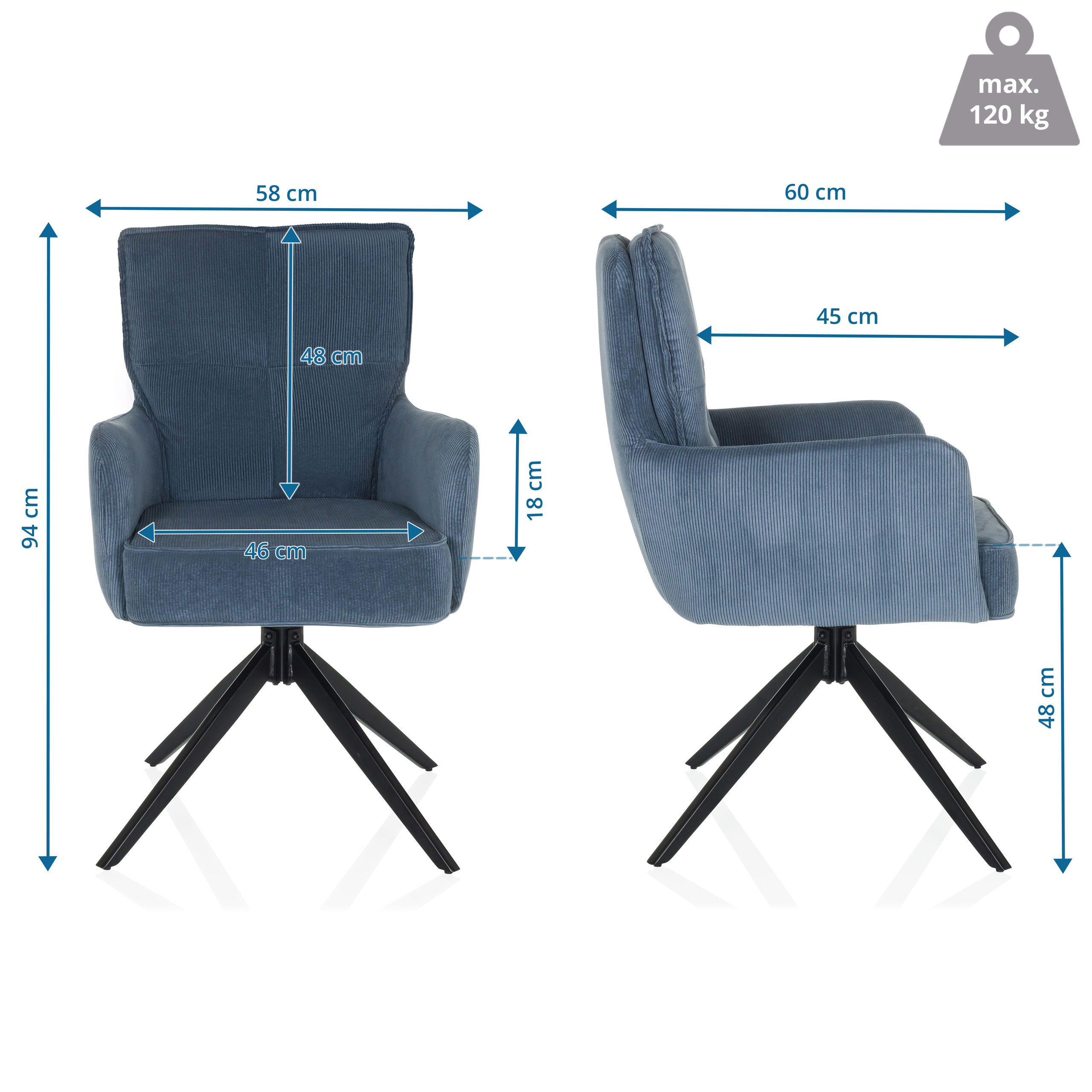 TARUGO Drehstuhl Stoff Blau