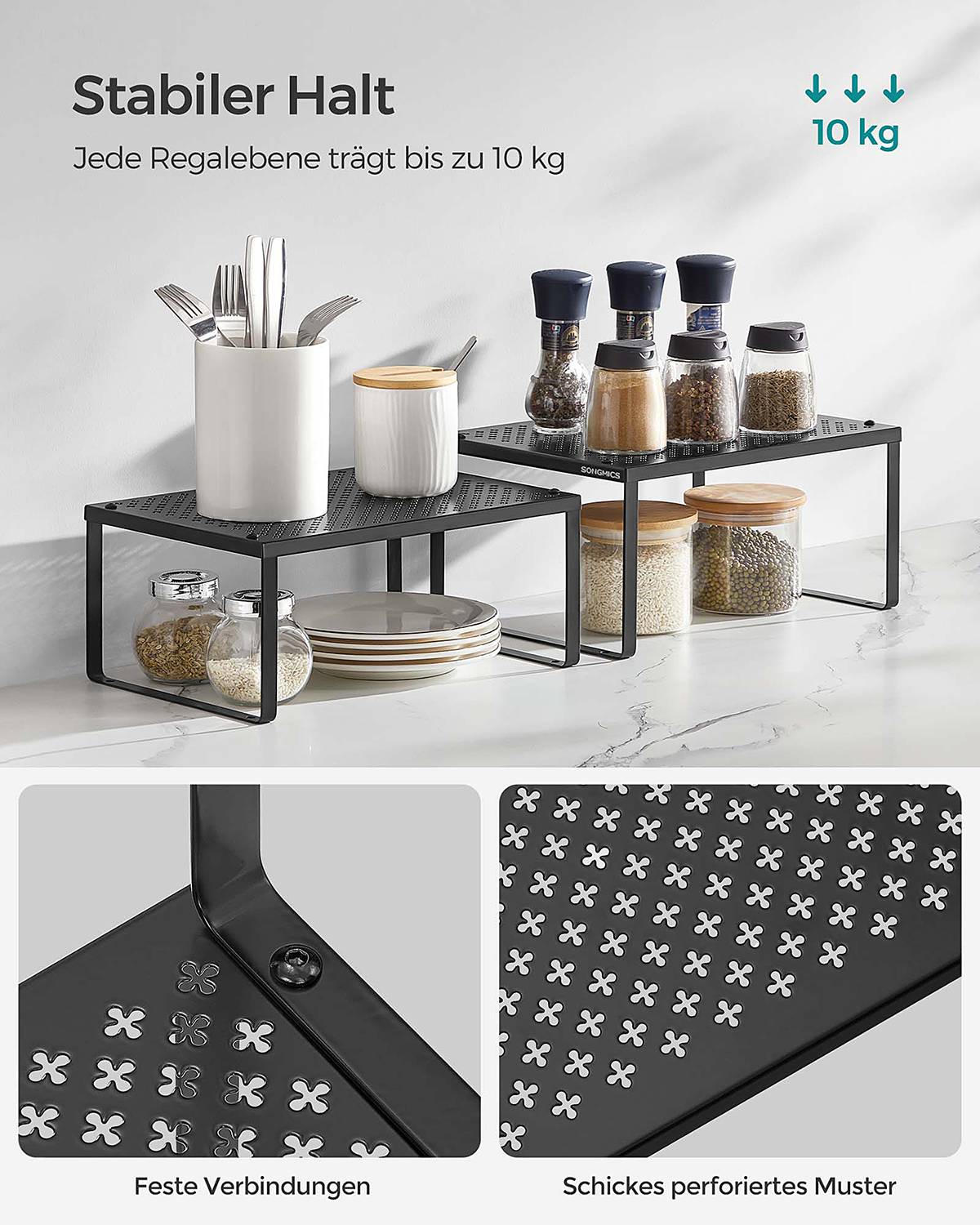 2x Unauli Küchenregal Stahl Schwarz