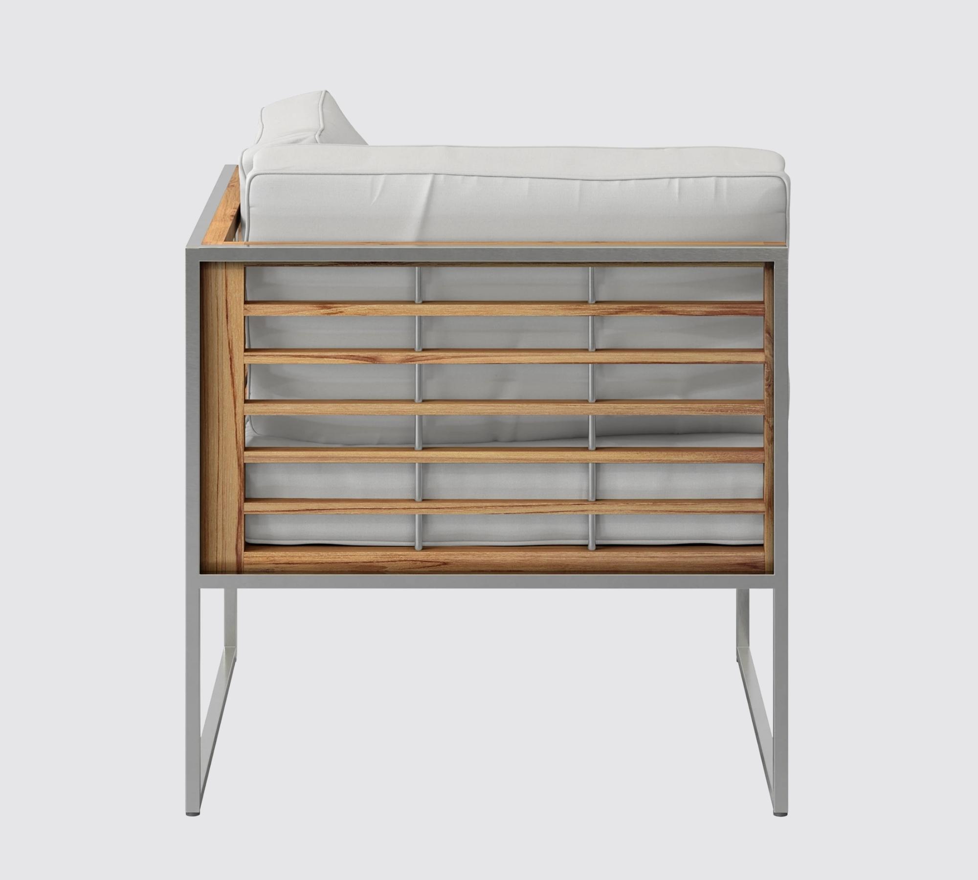 Loungeecke aus gebürstetem Edelstahl mit Teak 