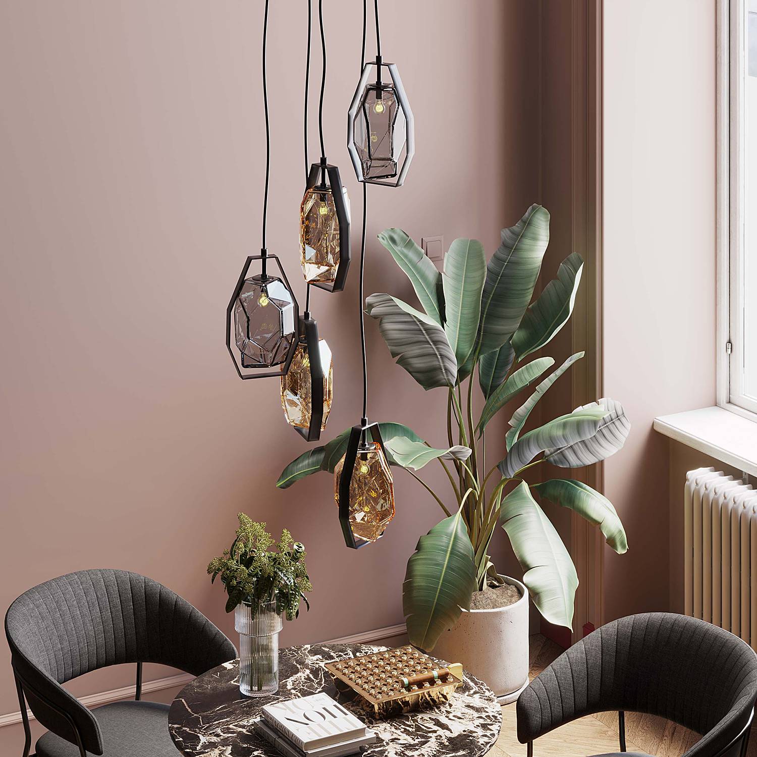 Diamond Fever Spiral Pendant Light 5-bulb Steel Black