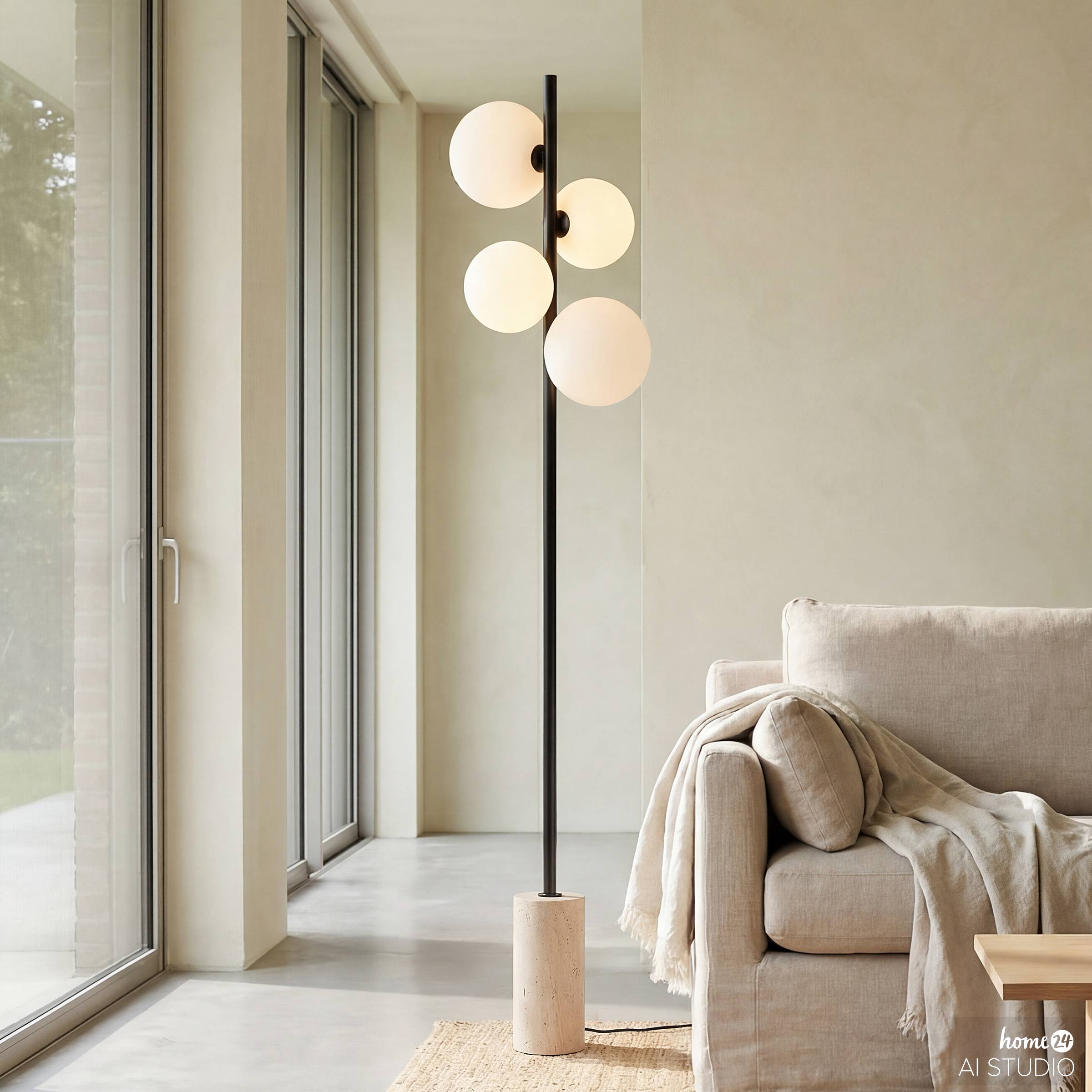 Kavio Stehleuchte 4-flammig Opalglas Marmor