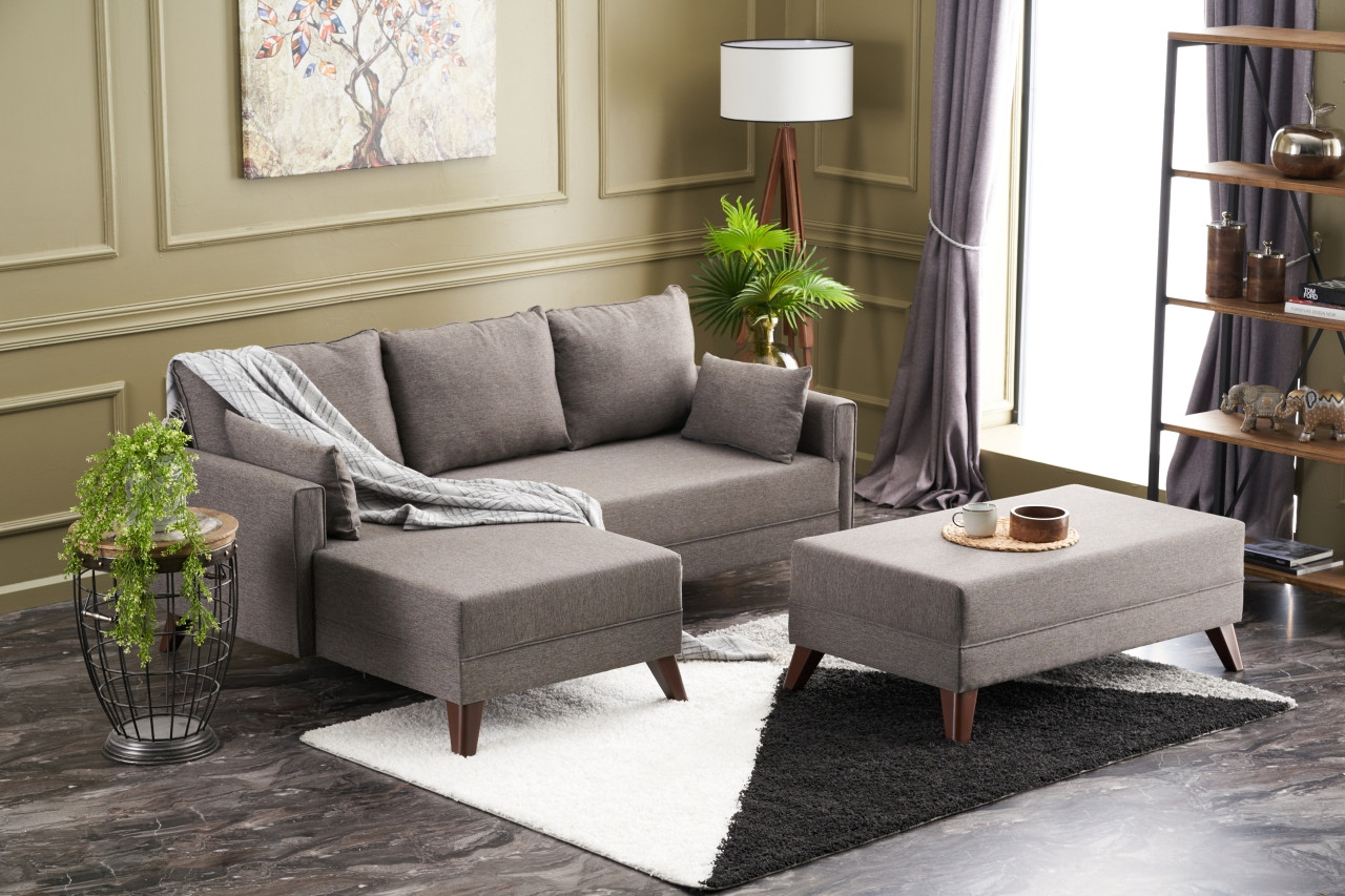 Bella Sofa Récamiere Links mit Hocker Braun