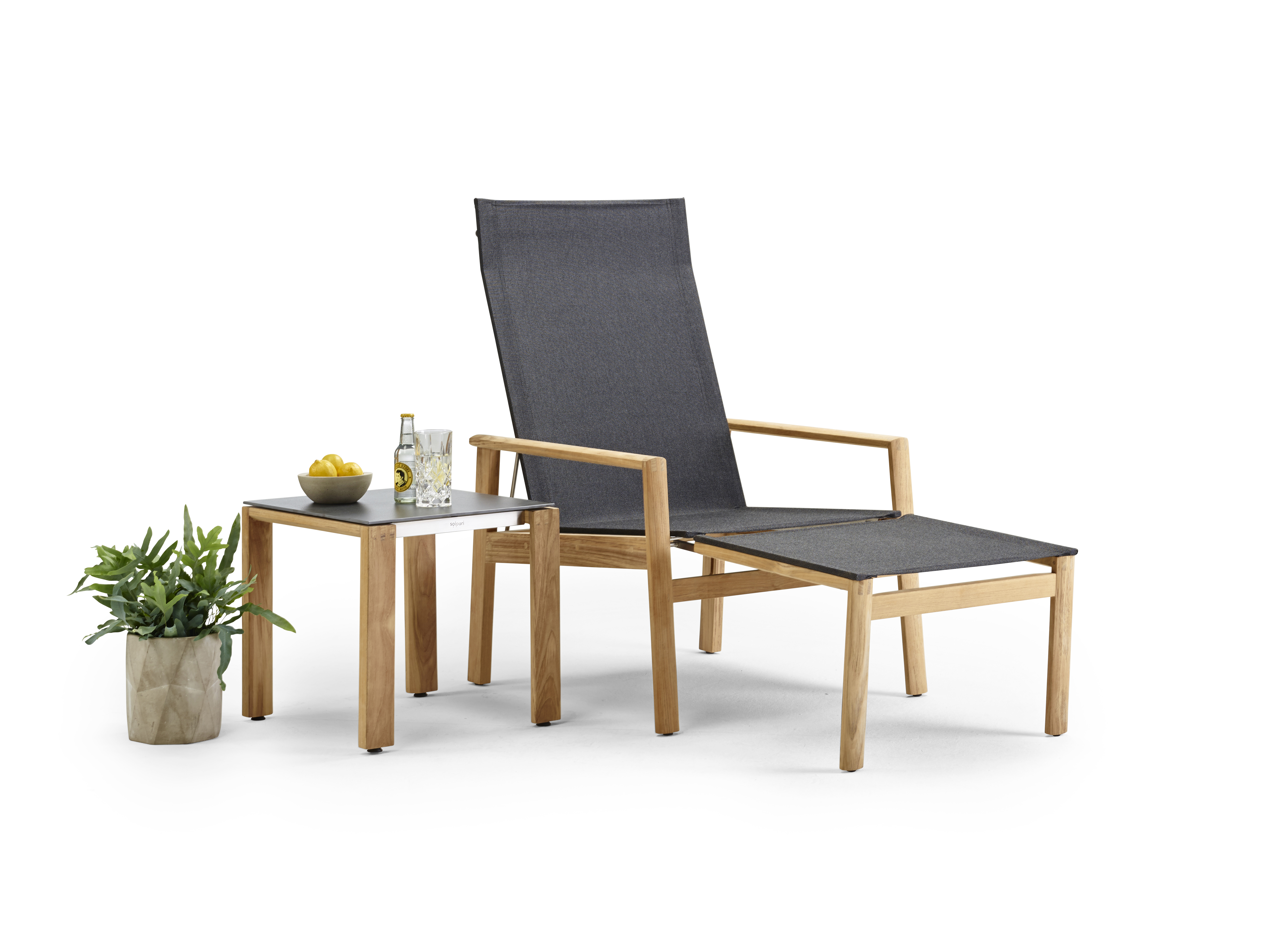 Safari Deckchair with Stool Teak Anthracite