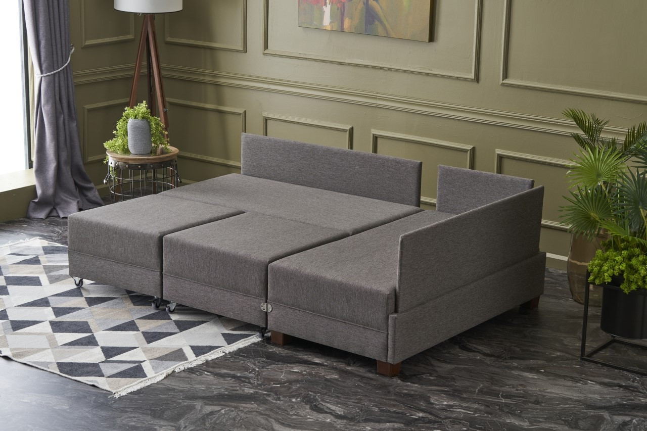 Fly Divano angolare destro con 2 pouf marrone