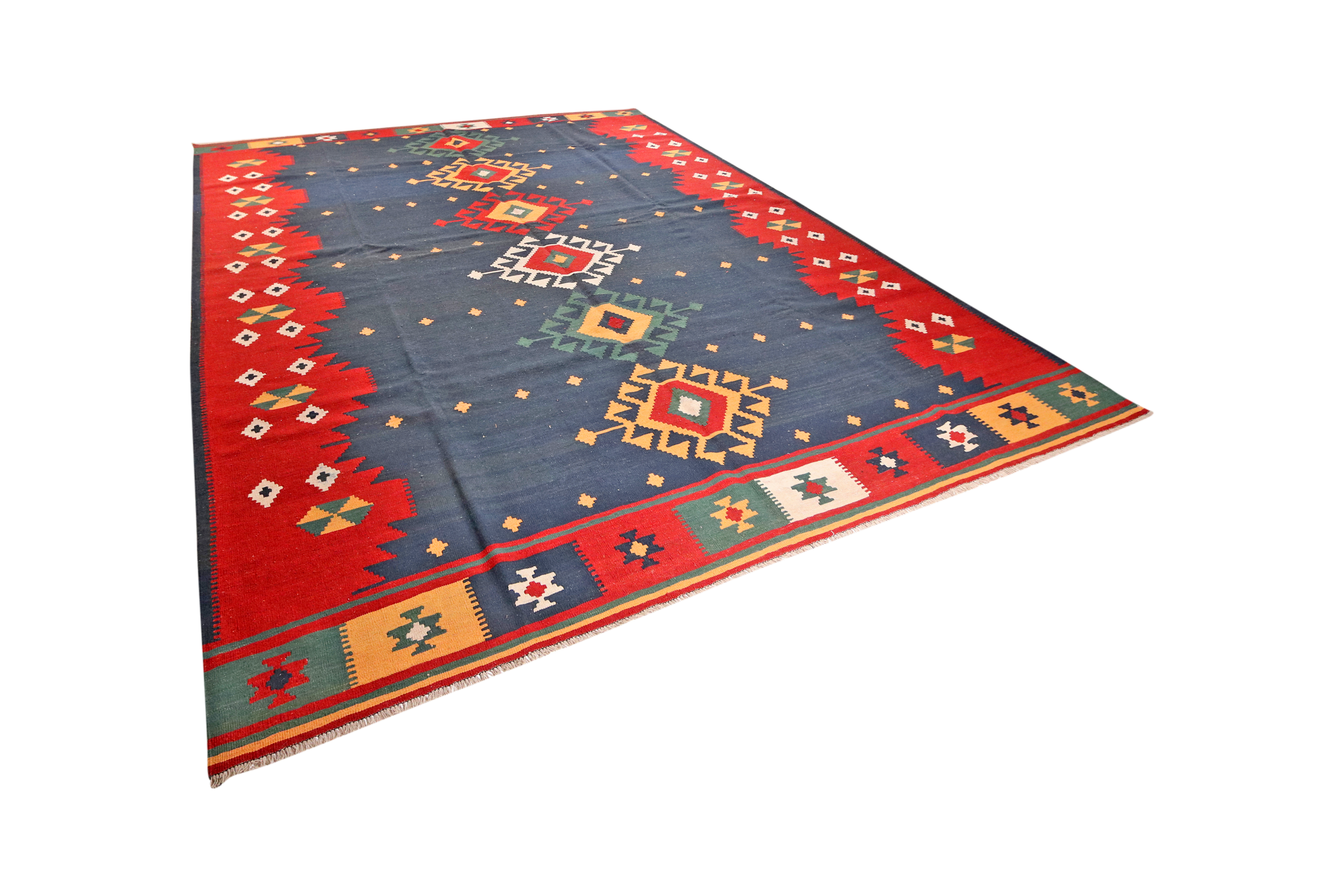Kilim Gashgai Teppich Blau Rot