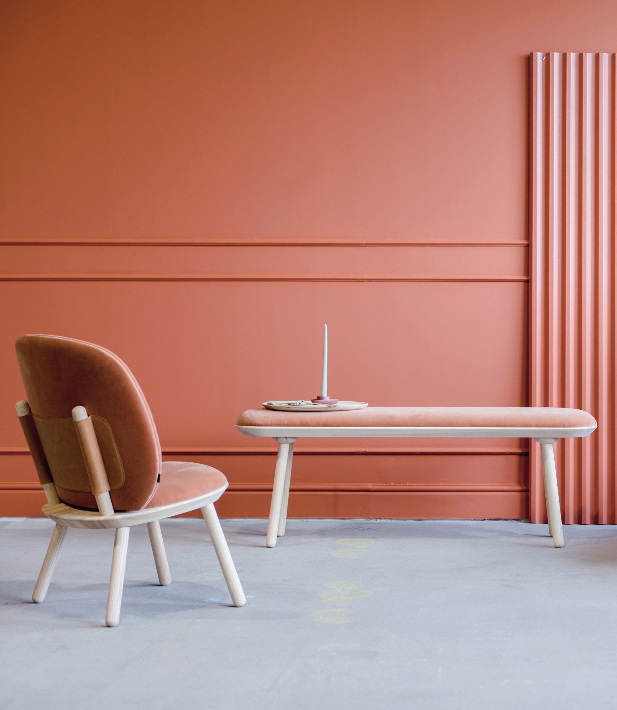 Panca Naïve Frassino Velluto Terracotta