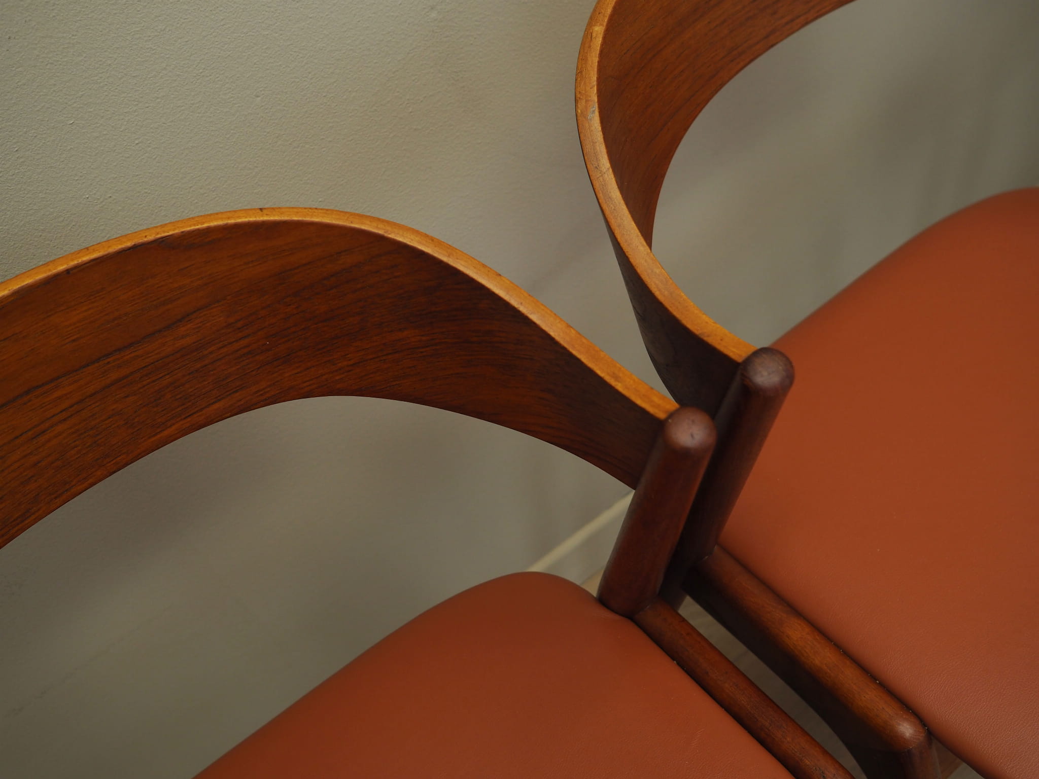 4x Chair Teak Wood Faux Leather Beige 1970s