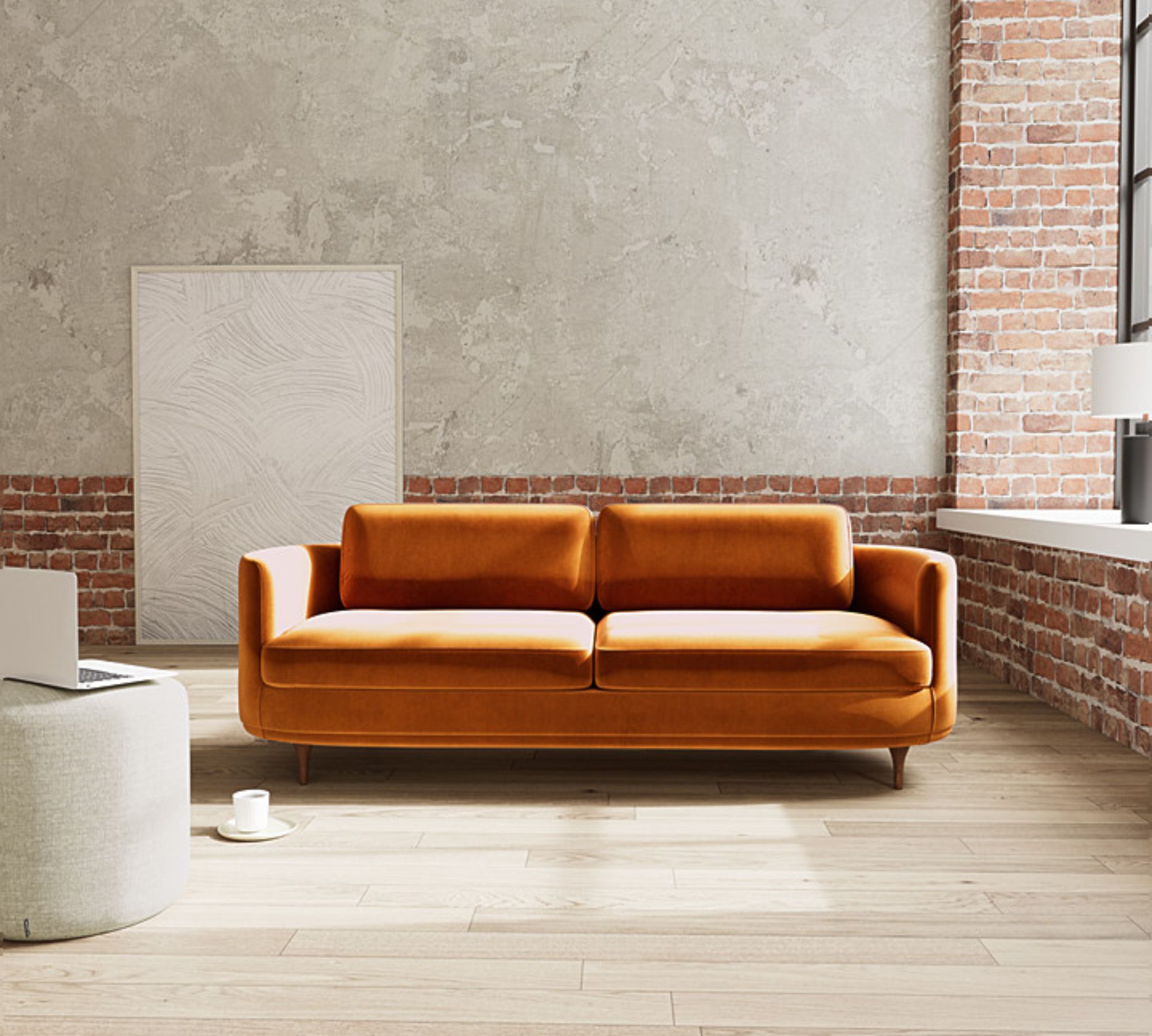 Elinor Sofa 3-Sitzer Velour Matt Amber