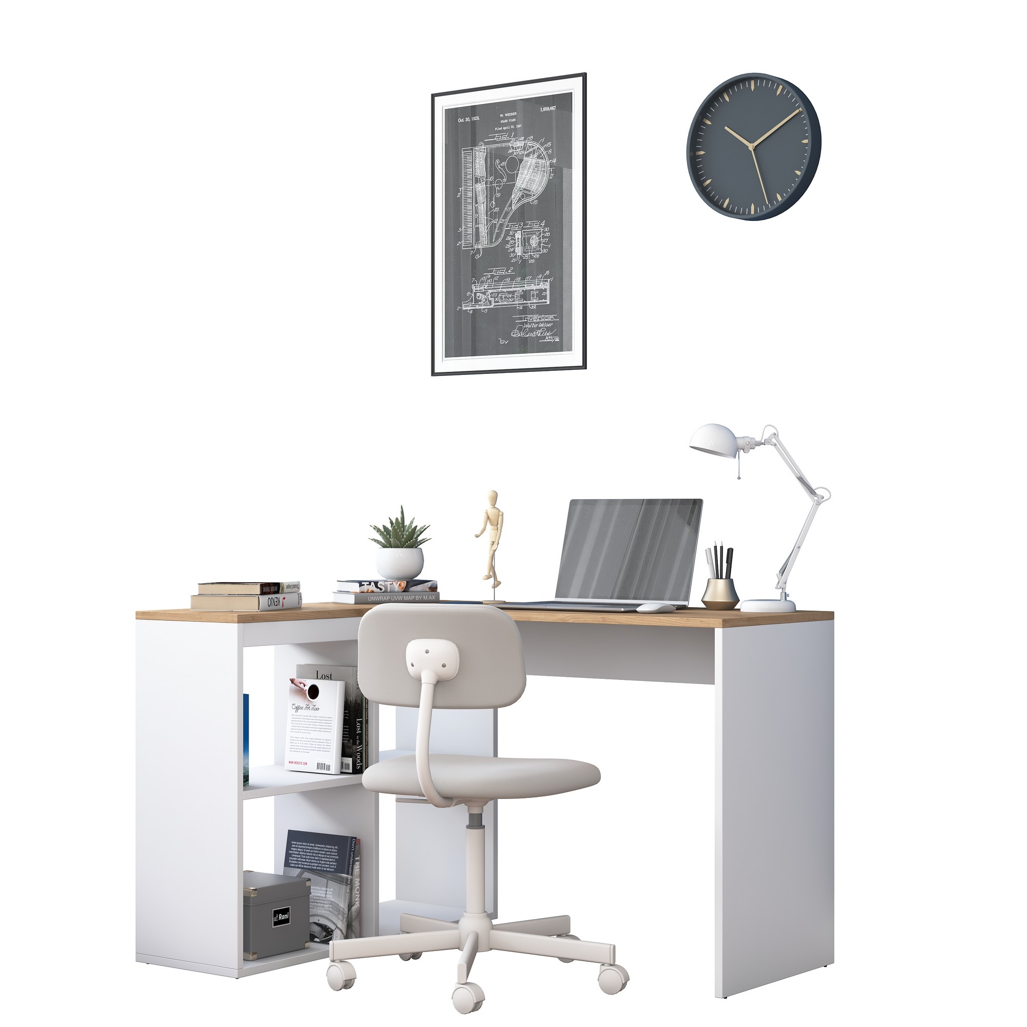 Corner desk with storage White Brown