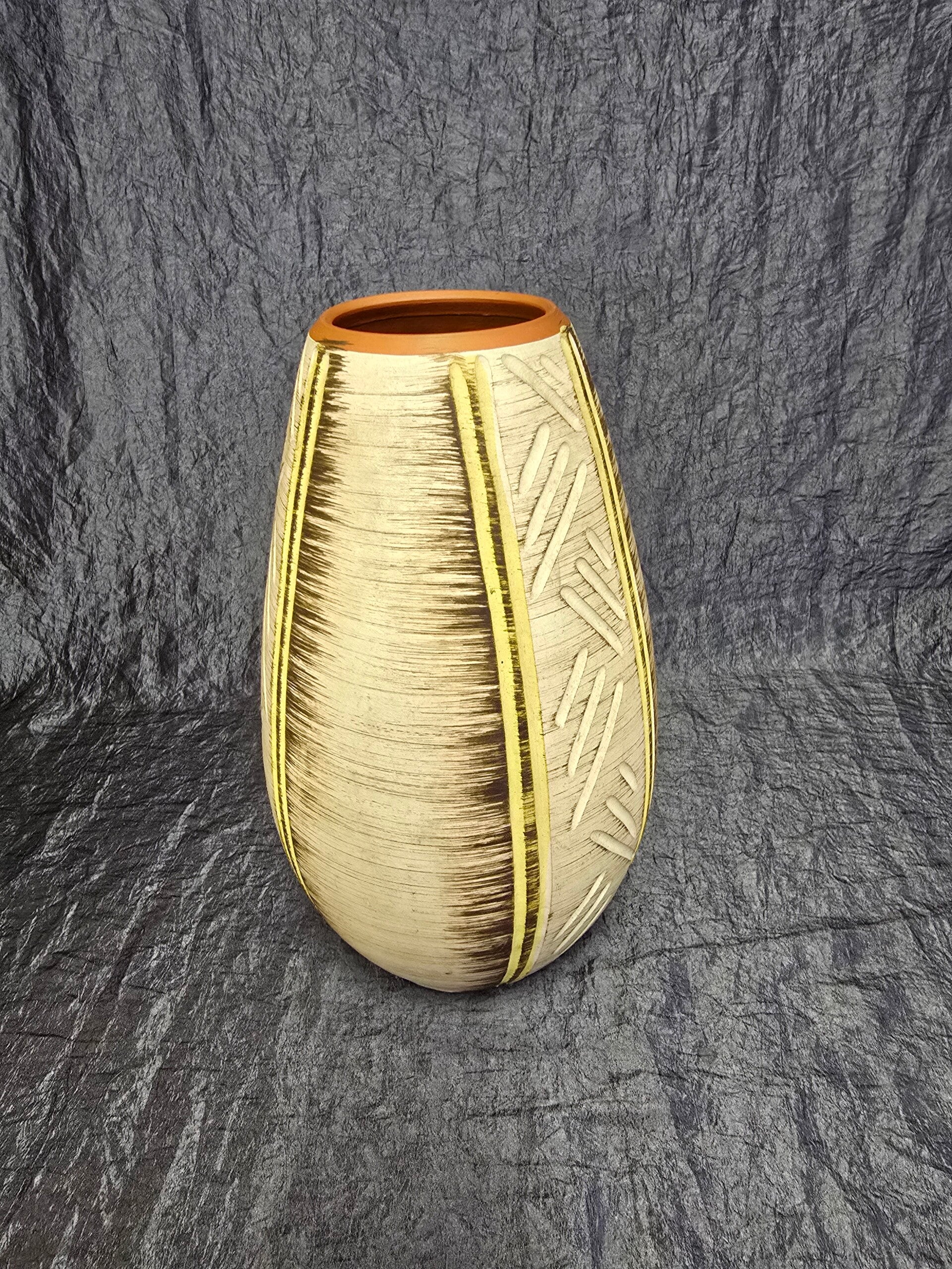 Vintage Keramikvase Beige Braun Schwarz