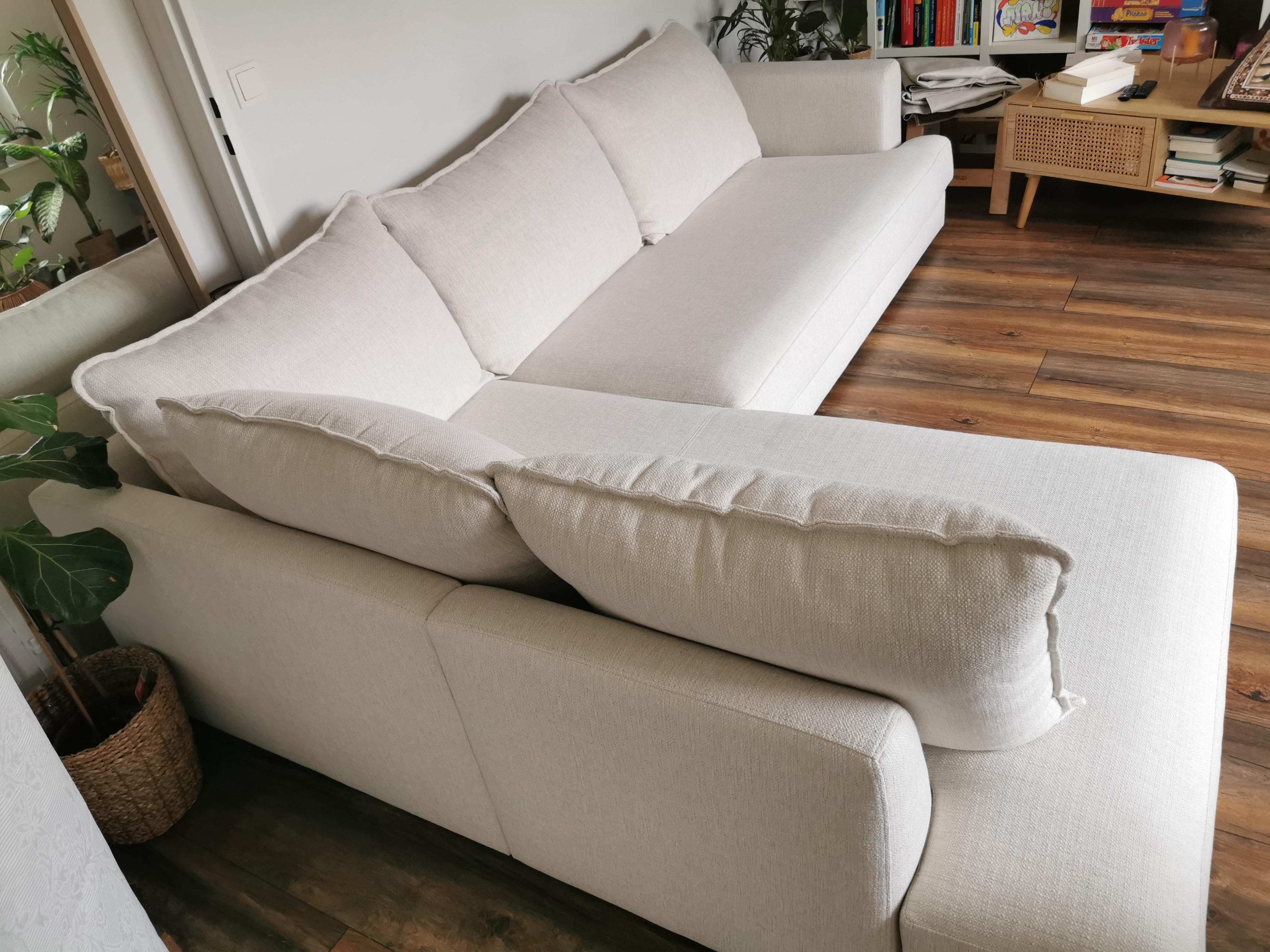 Tribeca Ecksofa Links Stoff Weiß Creme