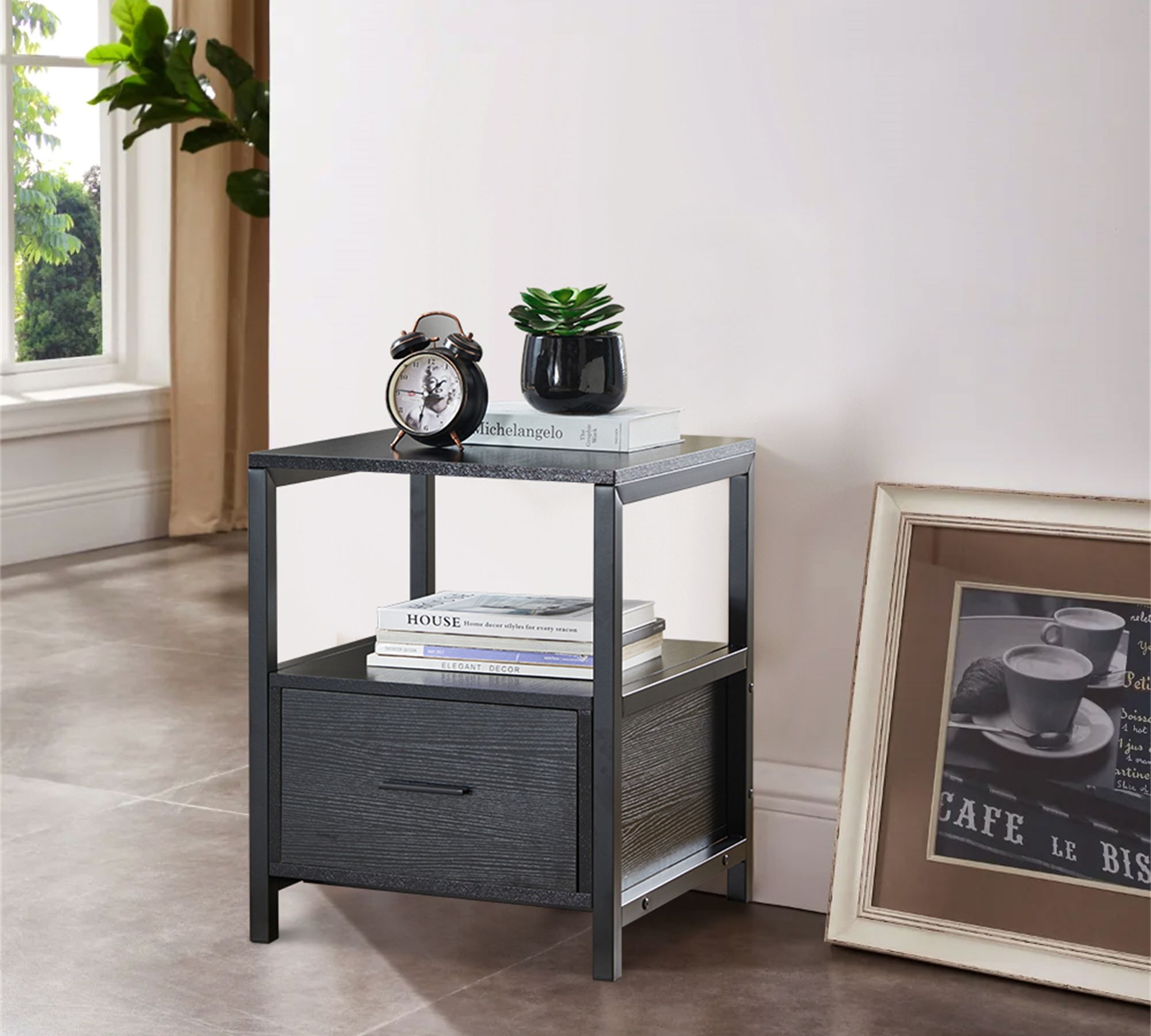Beistelltisch mit Schublade Holz Schwarz