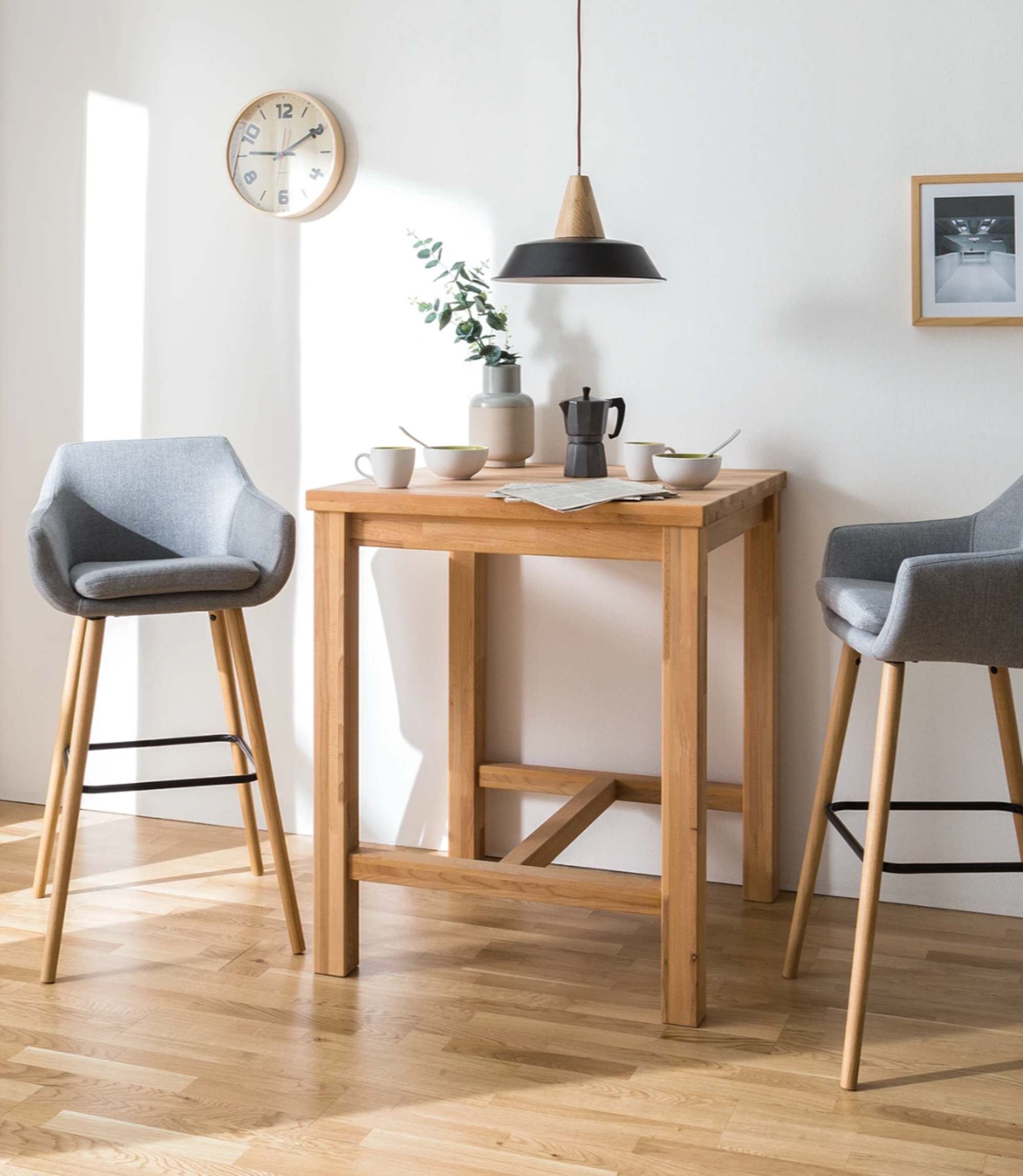 2x Barstuhl Textil Holz Grau