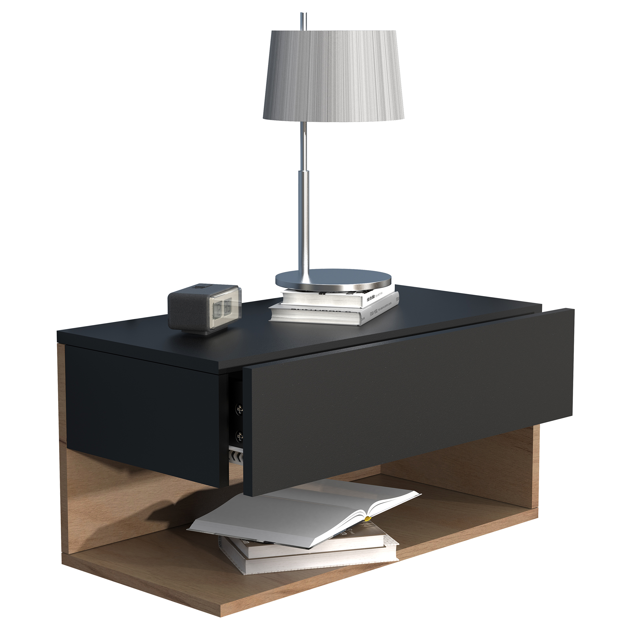 Floating Nightstand Usal XL Oak Decor Black 60 cm