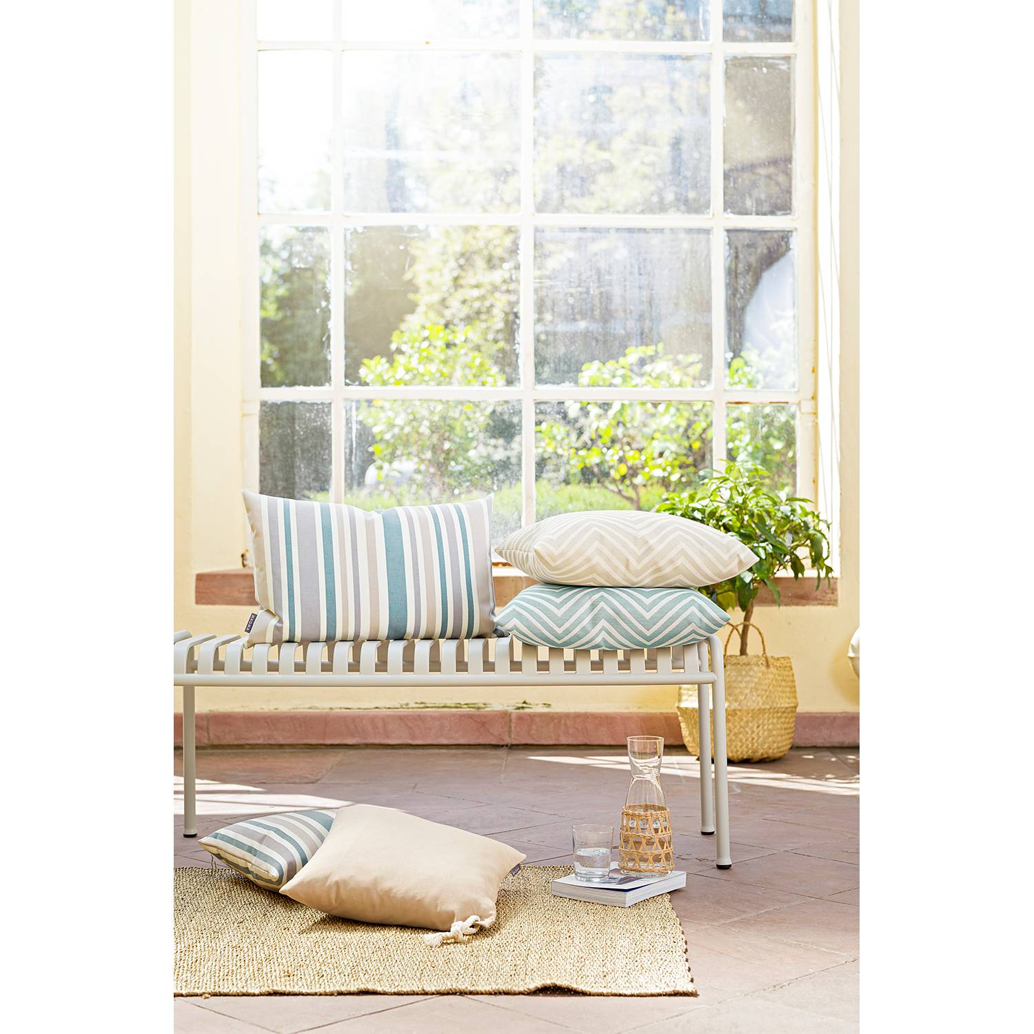 Pillowcase Marbella Polyacrylic Green White 40 x 40 cm