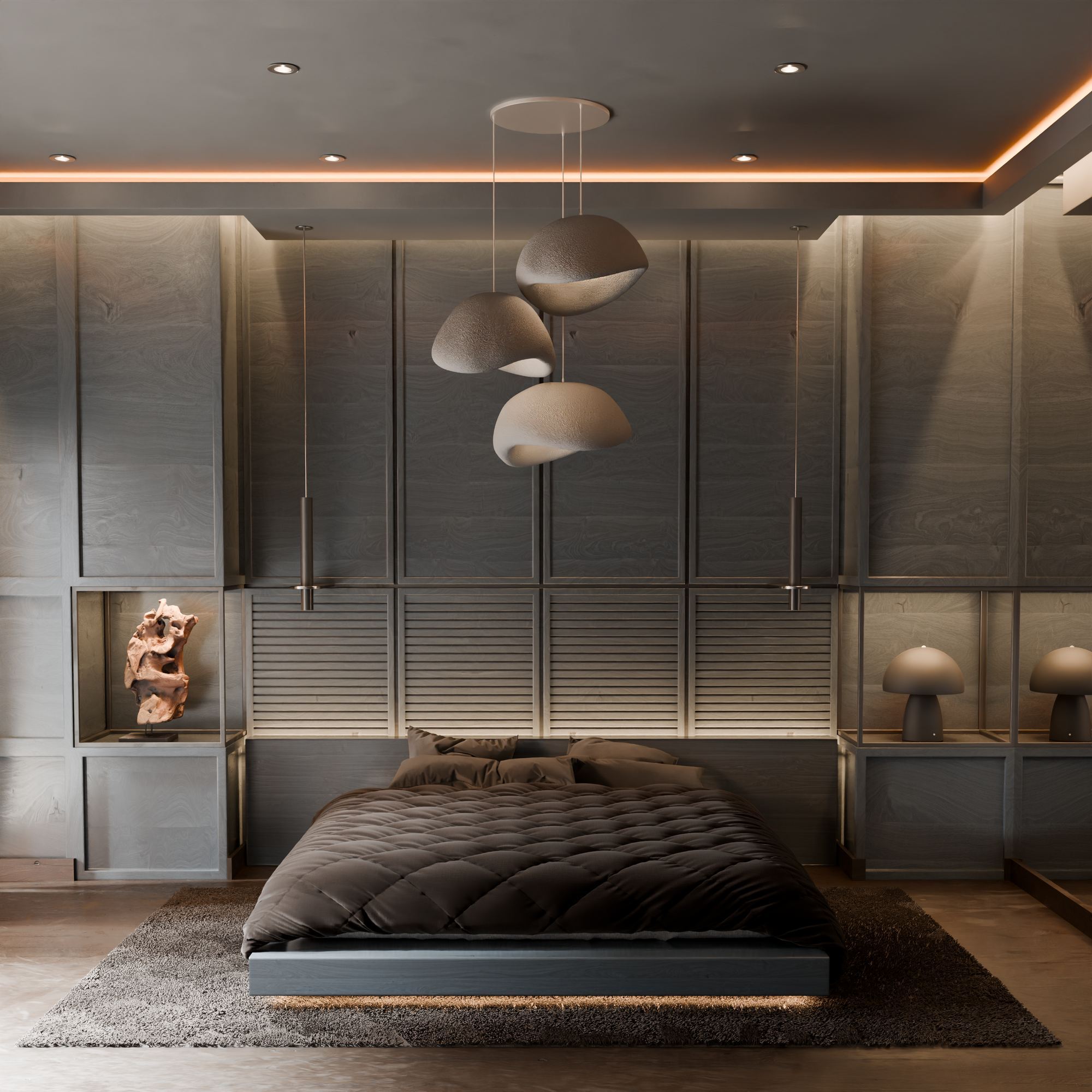3-Flammig Wabi Sabi Stonefades Pendelleuchte Beton Grau