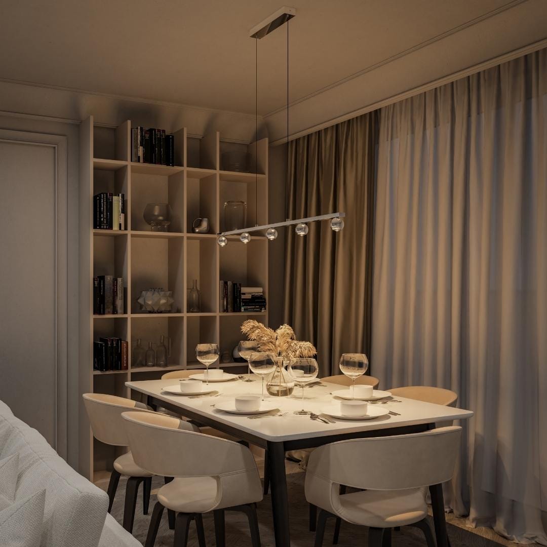 5-Flammige Atropos Pendelleuchte Chrom