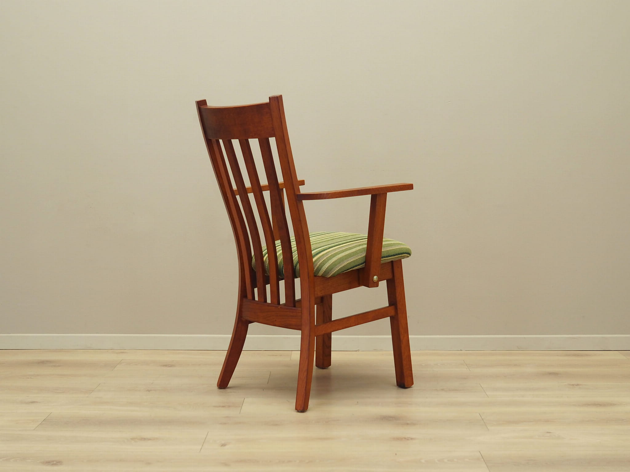Vintage Sedia con braccioli Legno di teak Tessuto Marrone Anni '70