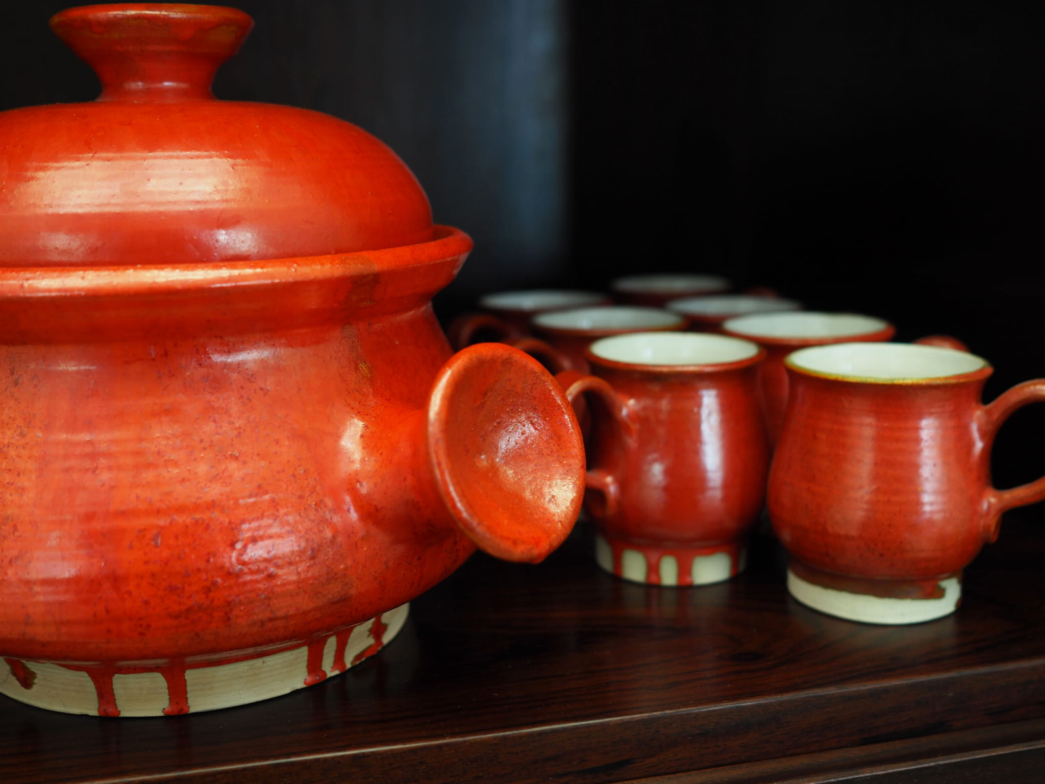 Vintage Set of Cups Ceramic Red 1960s