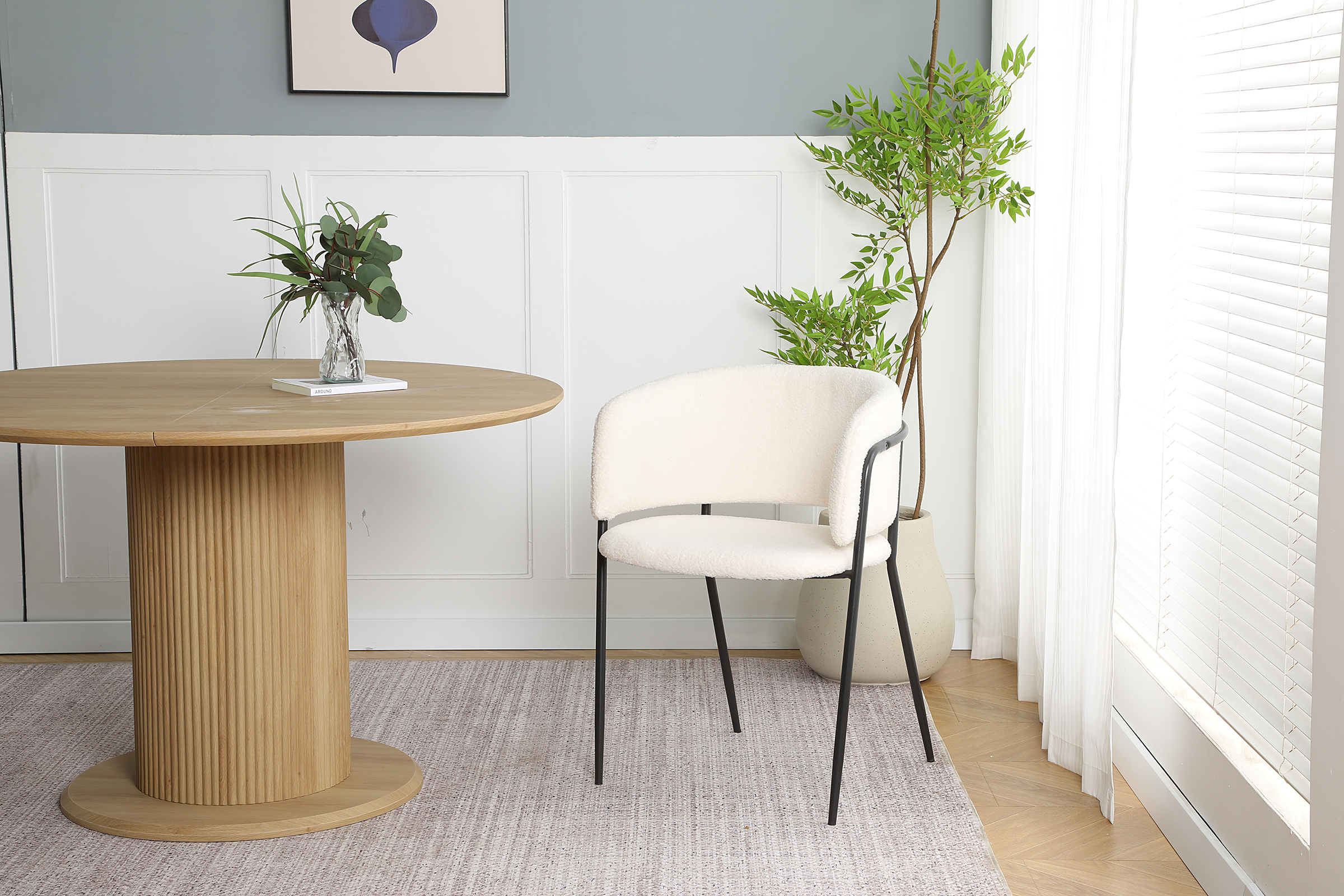 2x Kiboyo Armlehnstuhl Teddystoff Cremeweiß Schwarz