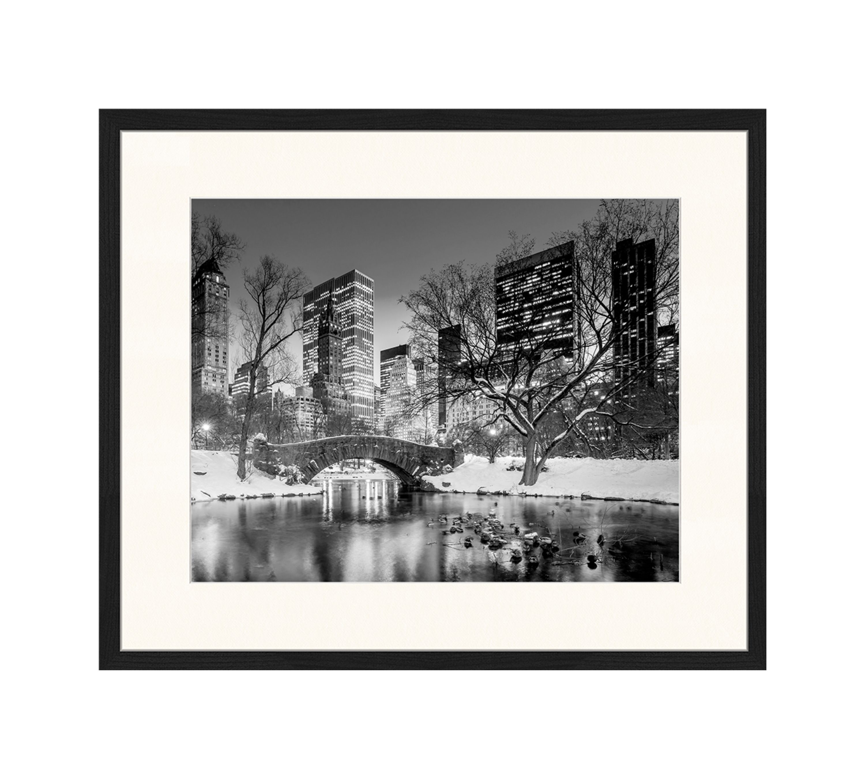 Gapstow Bridge in Winter Art Print with Frame Black and White