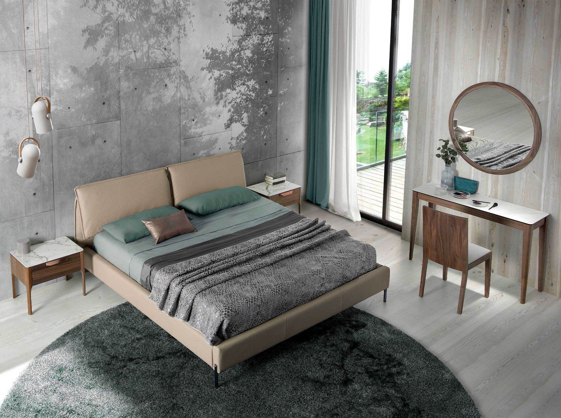 Specchio da parete rotondo in noce Ø 90 cm