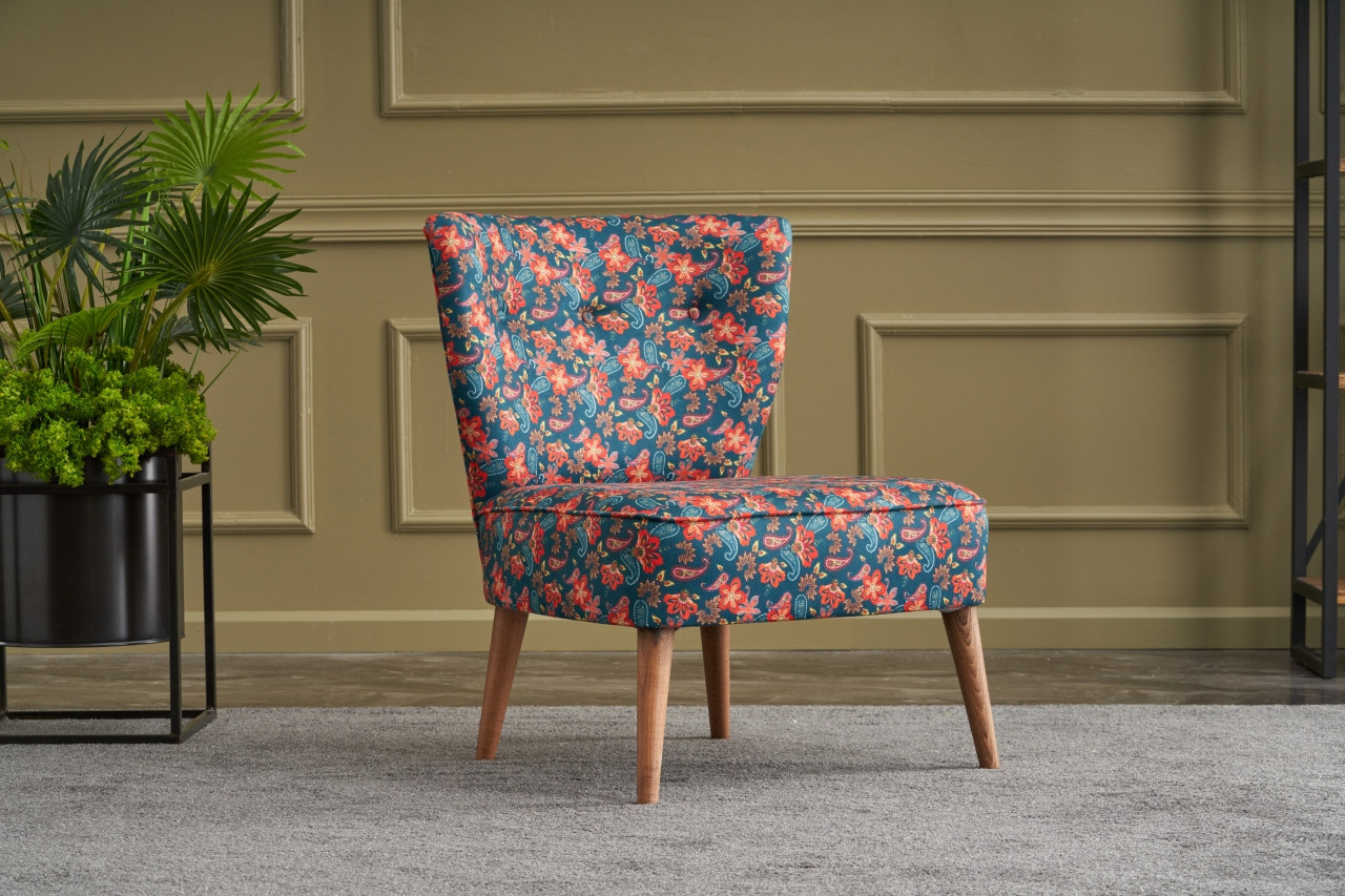 Ohrensessel Textil Holzfurnier Paisley Blau