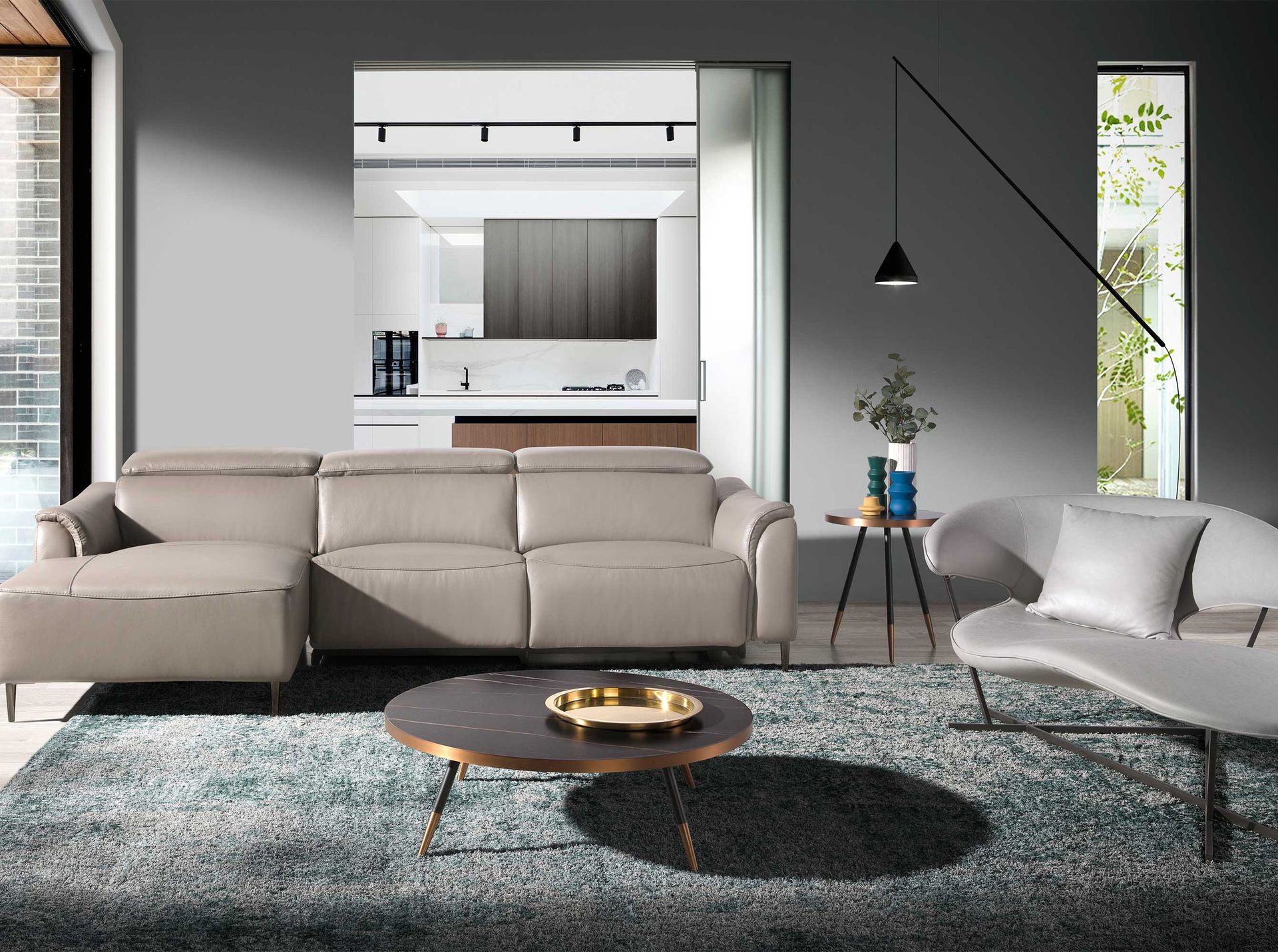 Round side table marble steel