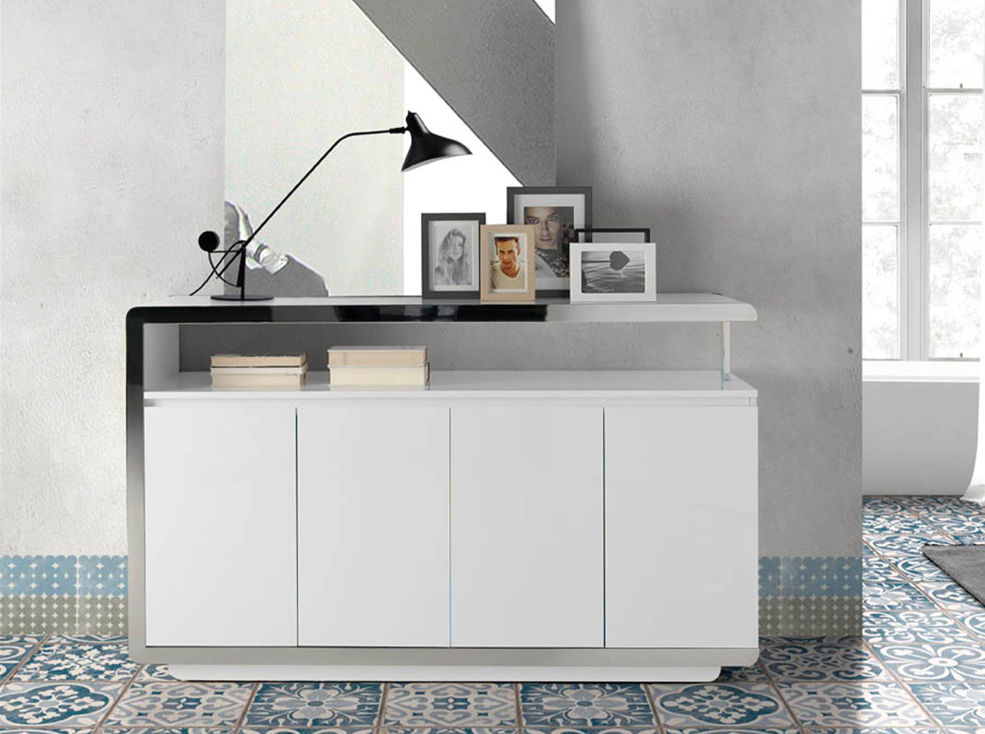 3055 Sideboard Verchromter Stahl Weiß
