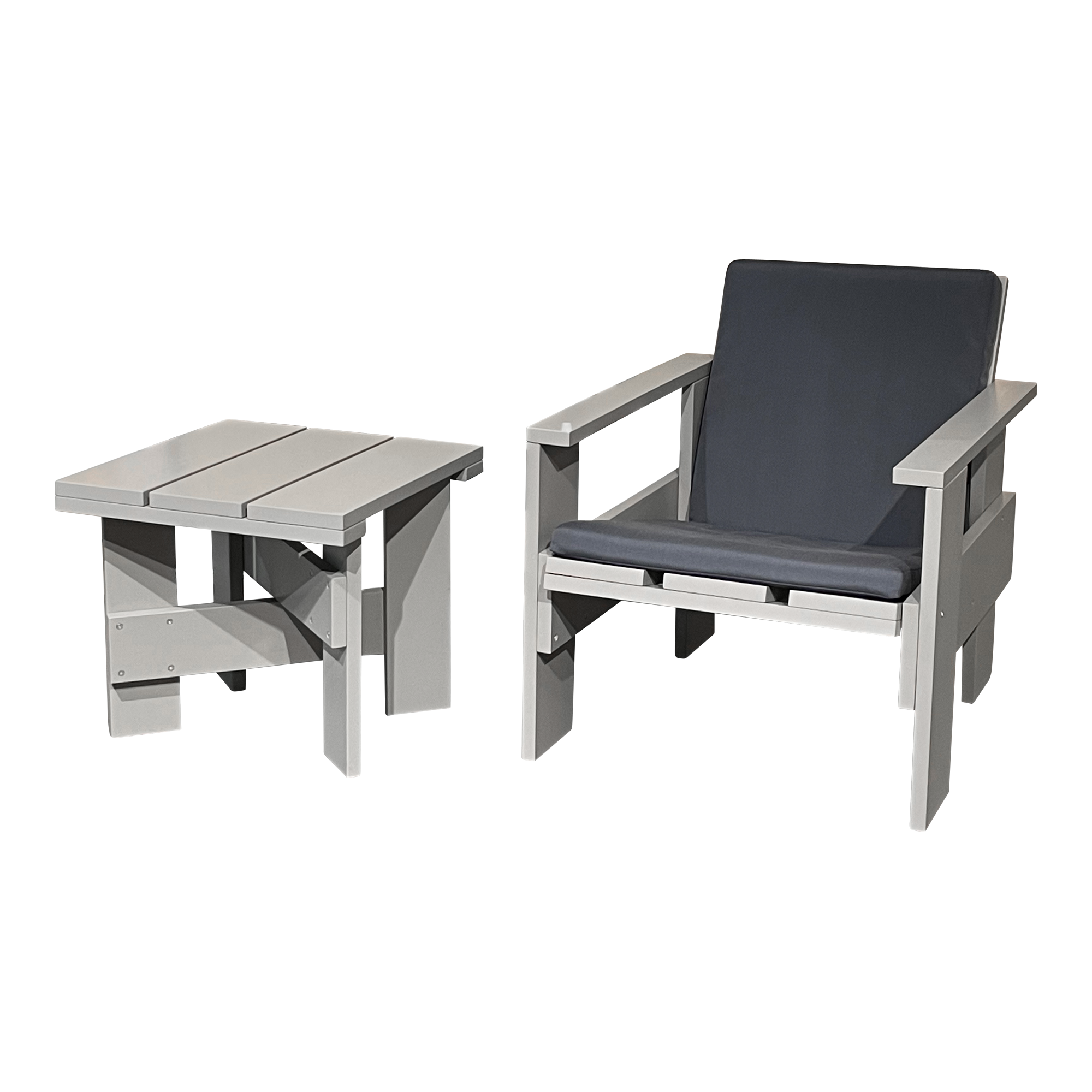 Set Crate Lounge Chair + Crate Low Table Holz Grau