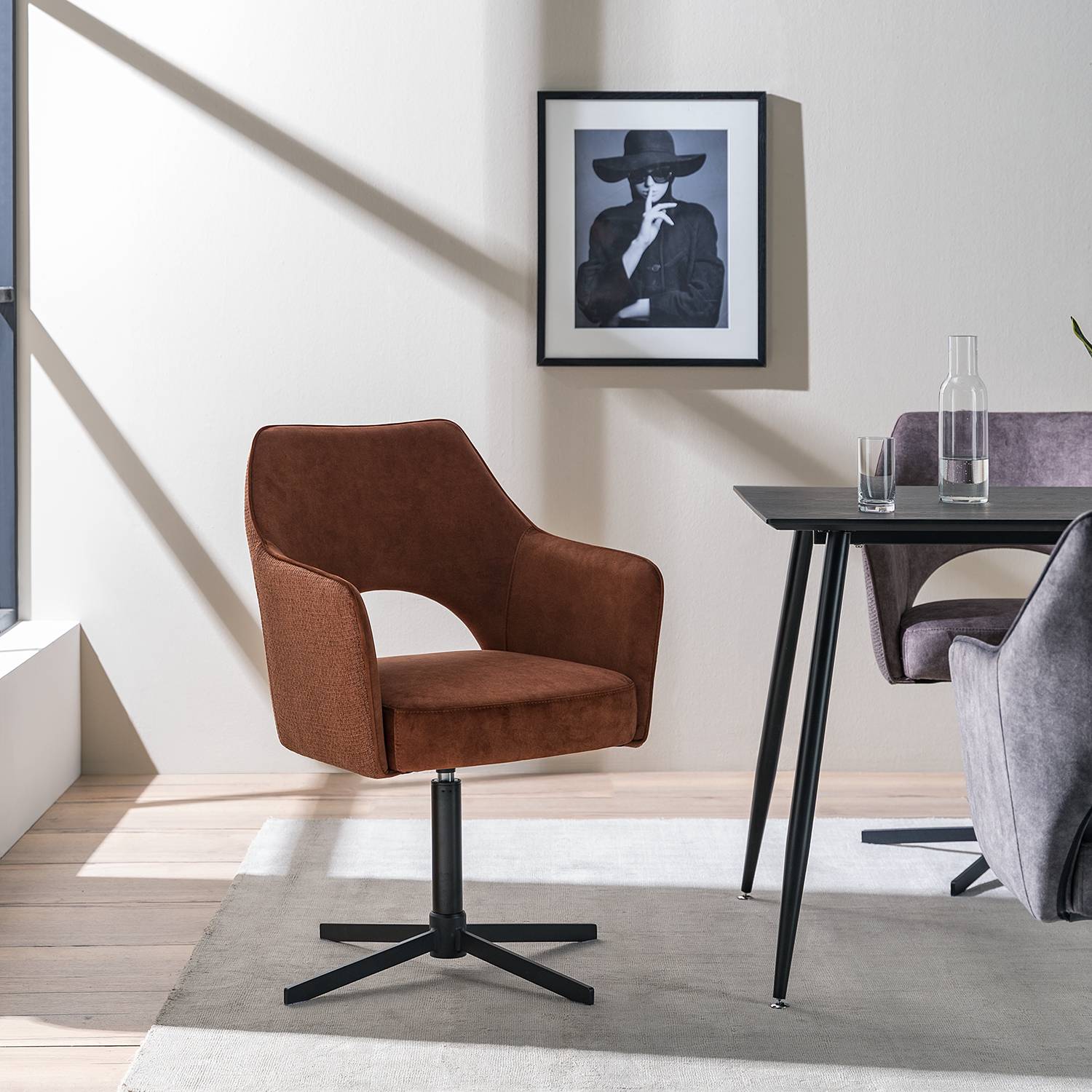 Yellville Typ B Armlehnenstuhl Eisen Textil Rostbraun