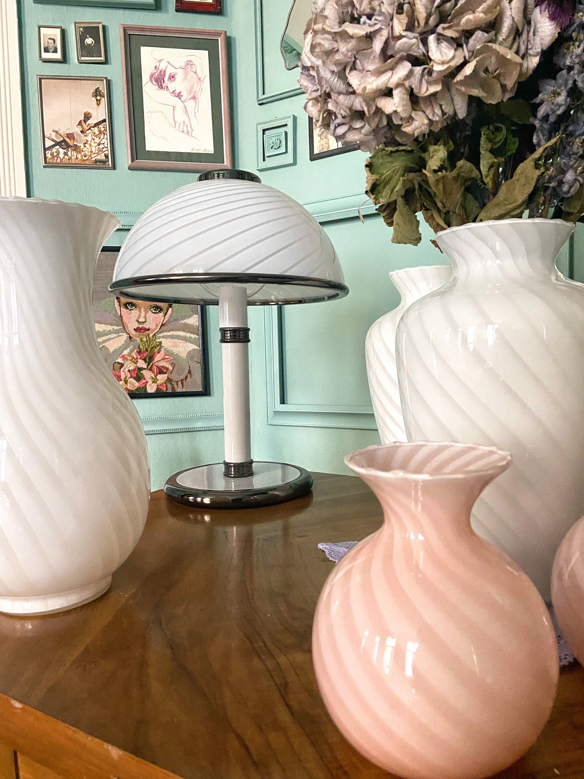 Vintage mushroom table lamp Murano glass 1980s