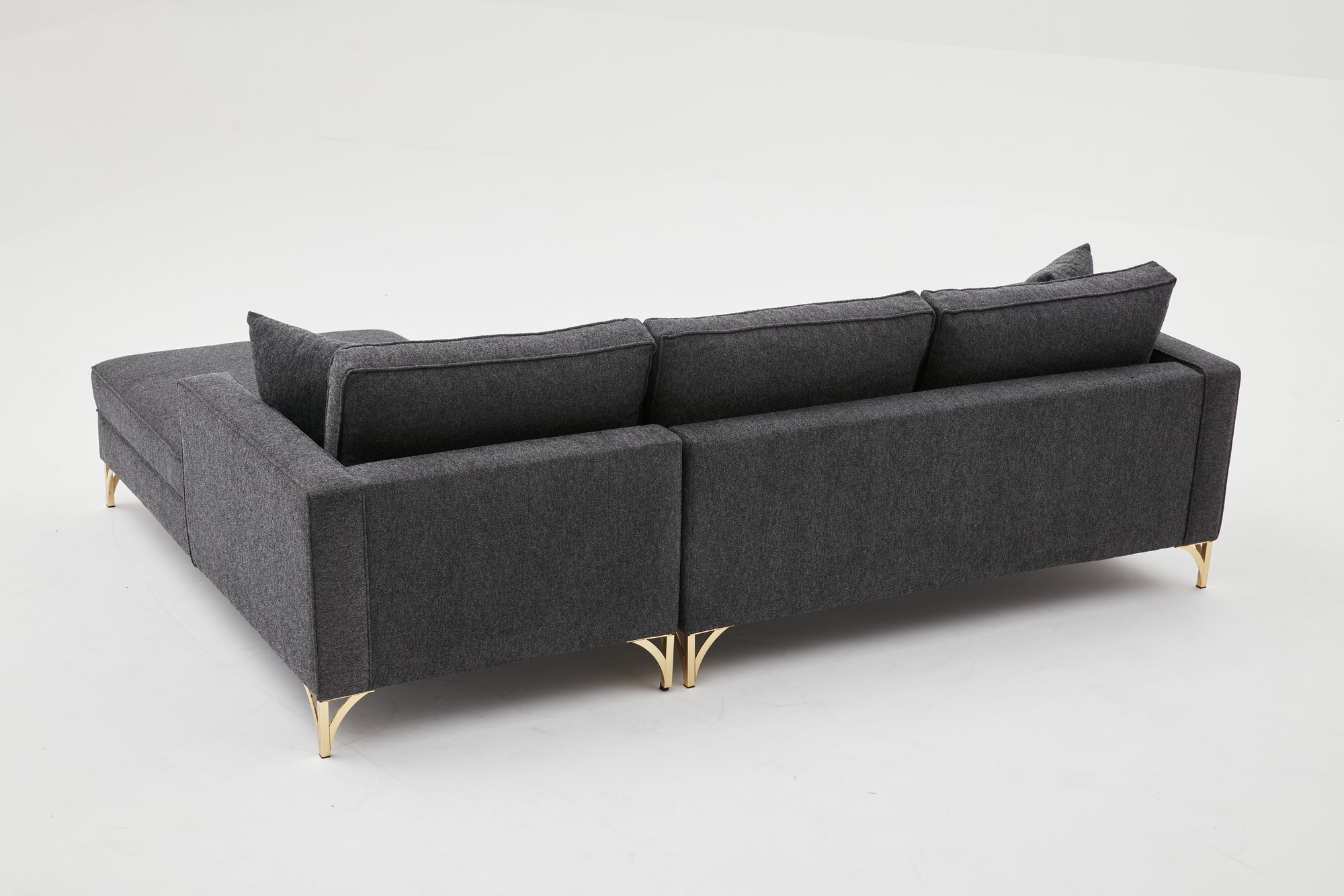 Lima Sofa Chaise Longue Right Anthracite with golden legs