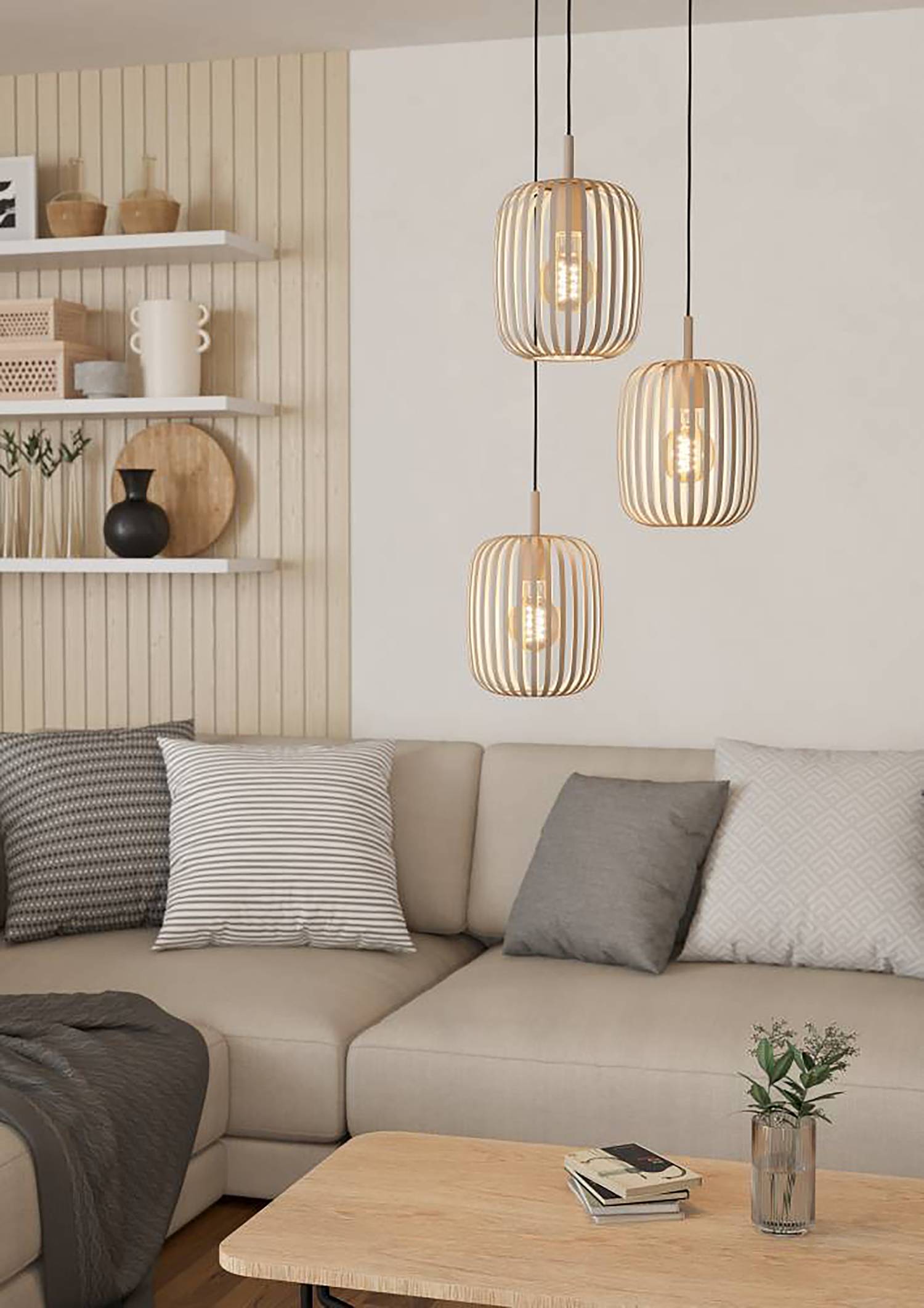 3-Flammig Pendelleuchte Romazzina Stahl Beige