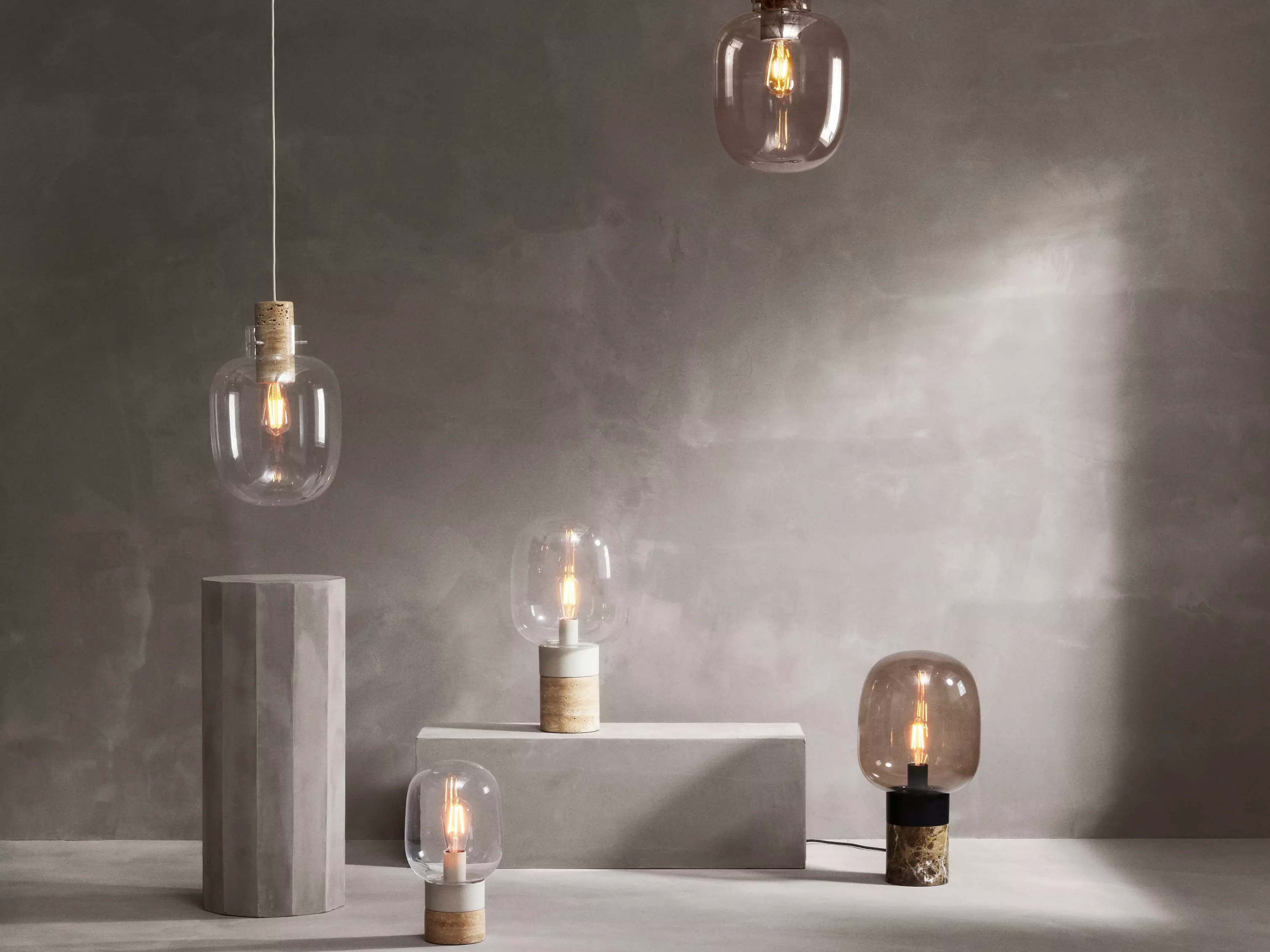 Stockholm Pendelleuchte Glas Marmor Braun