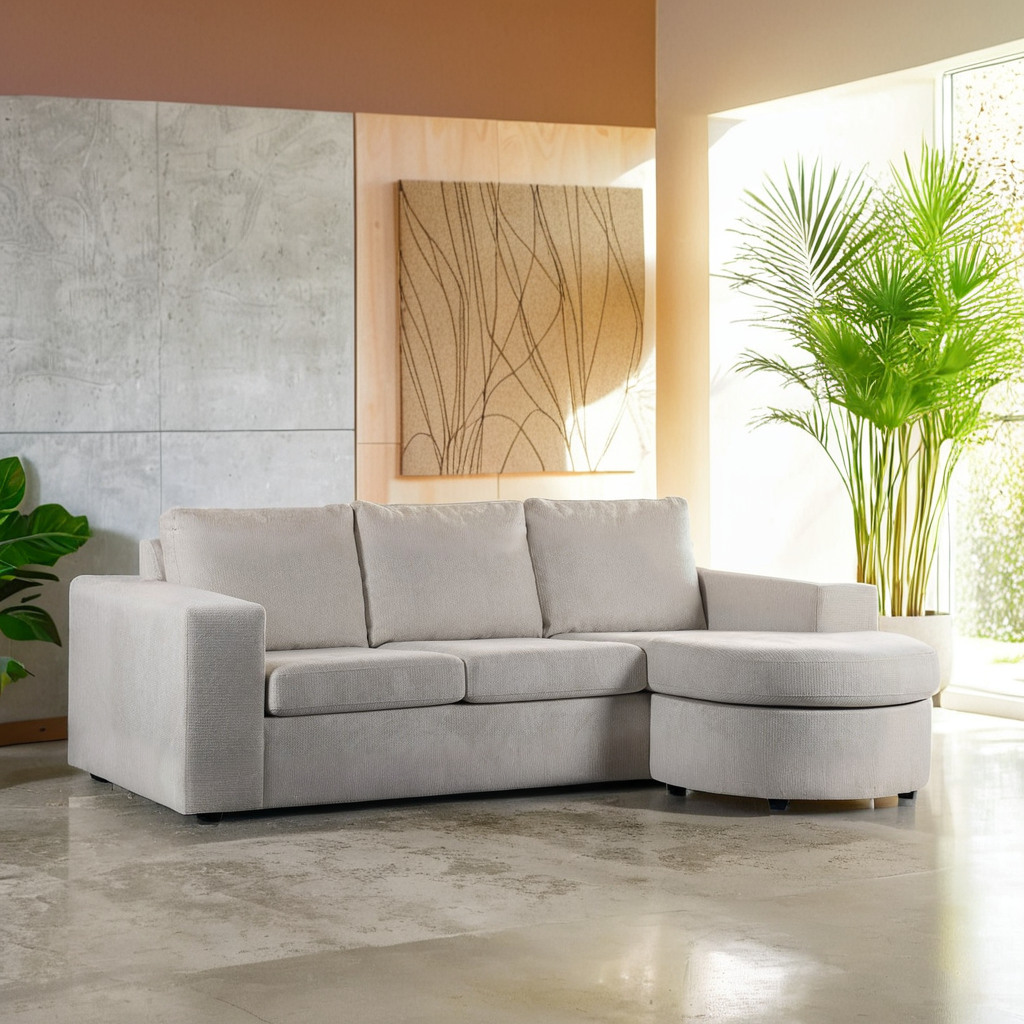 Sofa 3-Sitzer Chaiselongue Rechts Links Stoff Beige