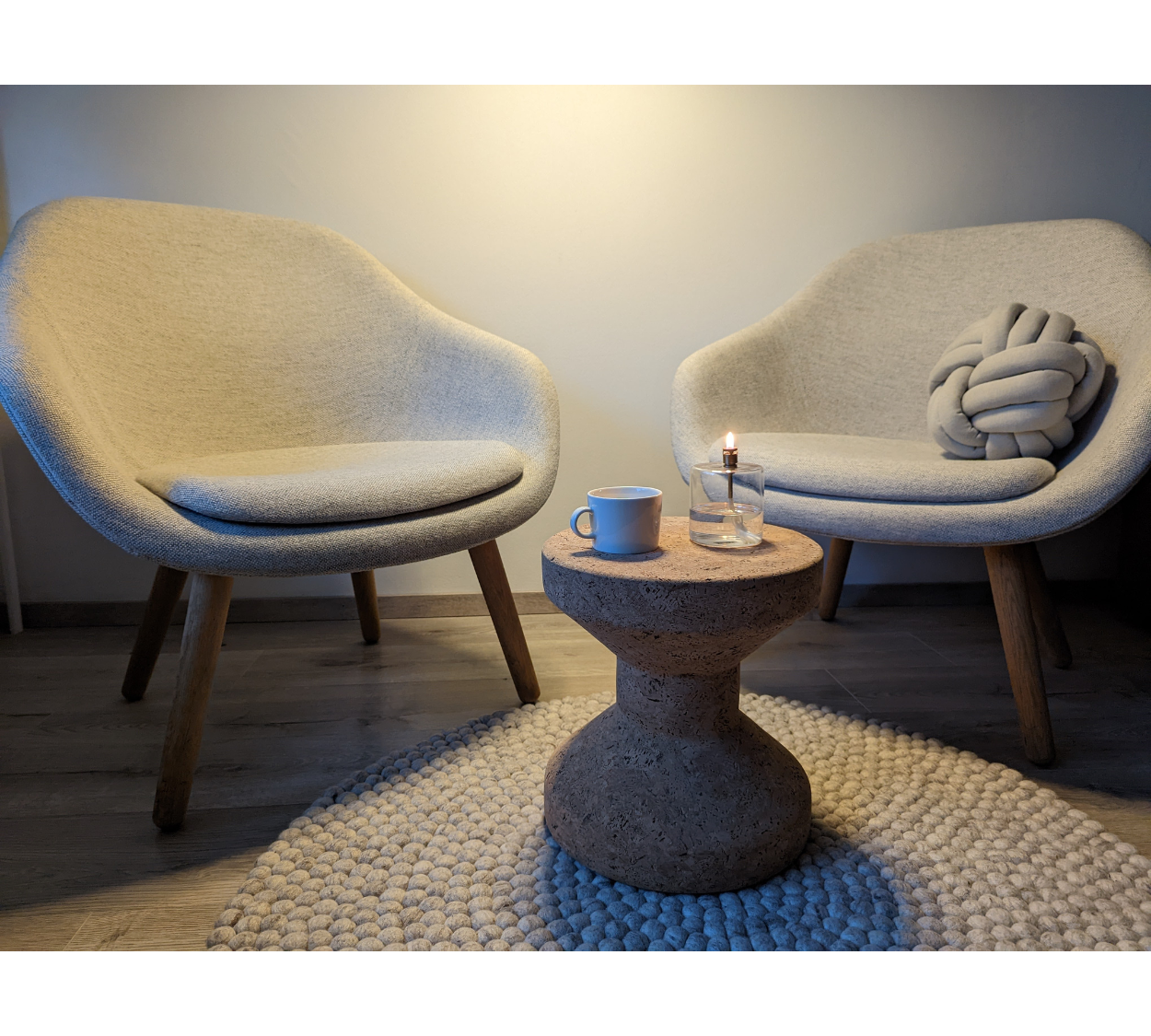 2x About a Lounge Low Sessel Wolle Holz Grau