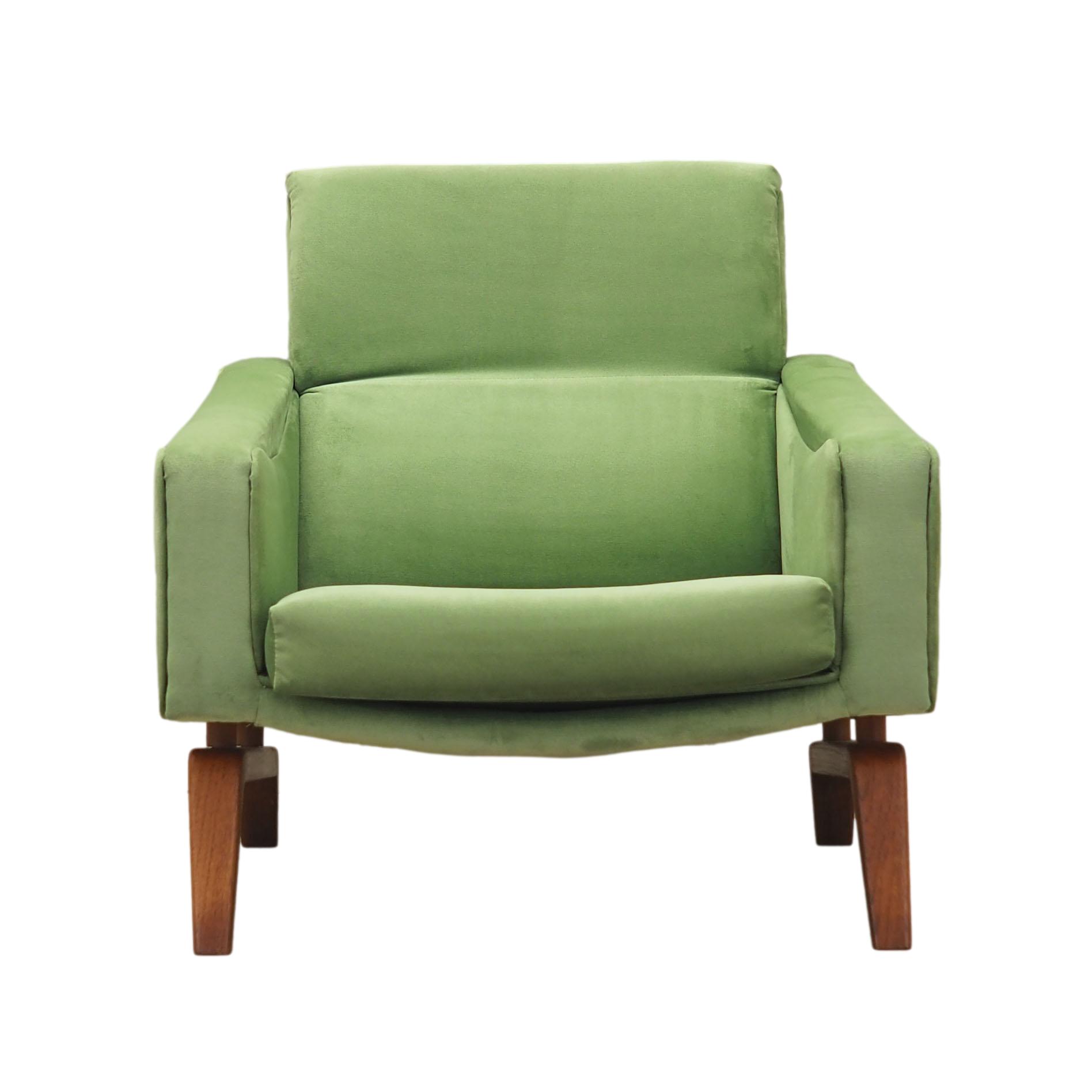 Vintage armchair velvet wood green 1970s
