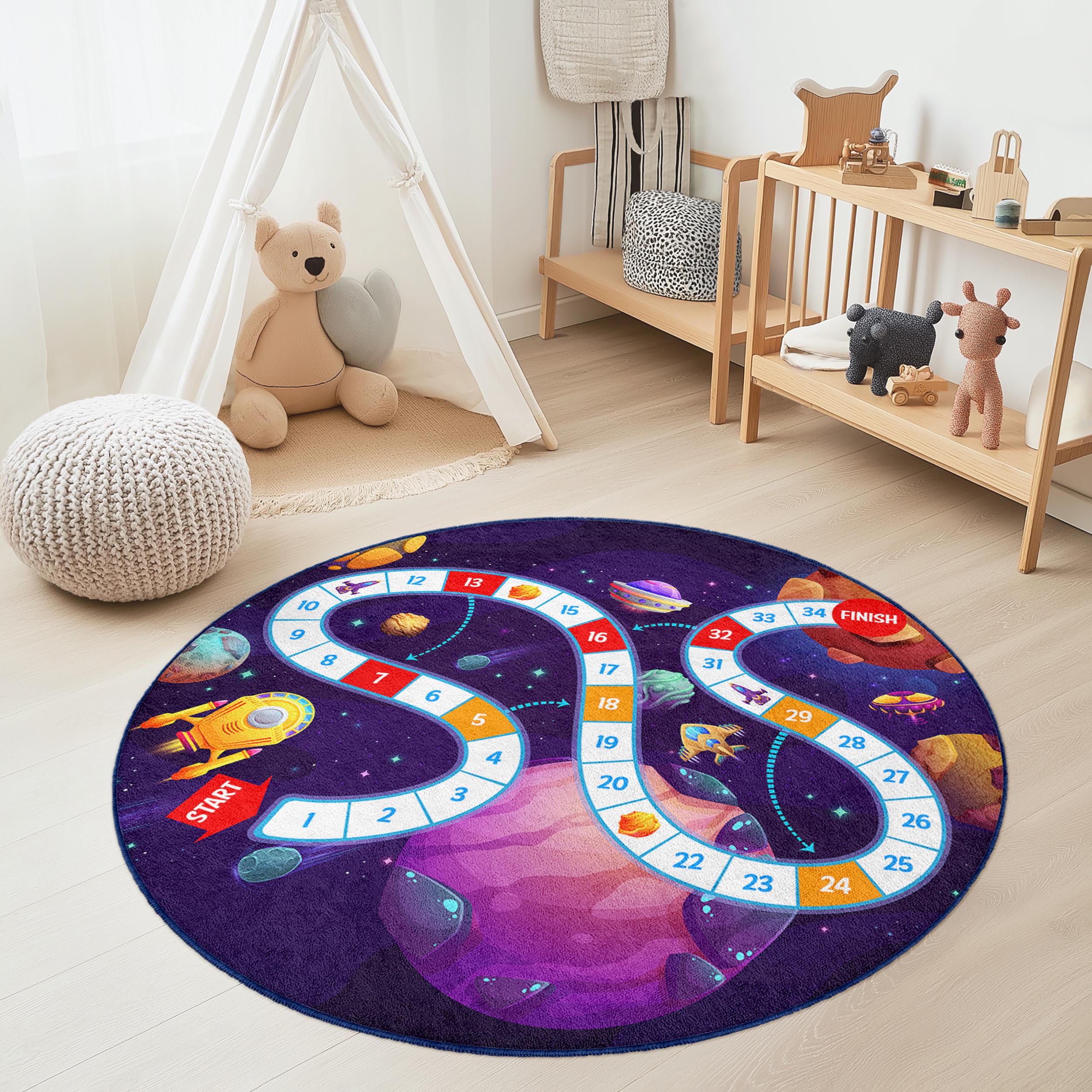 Space adventure children's rug Multicolored ⌀150cm